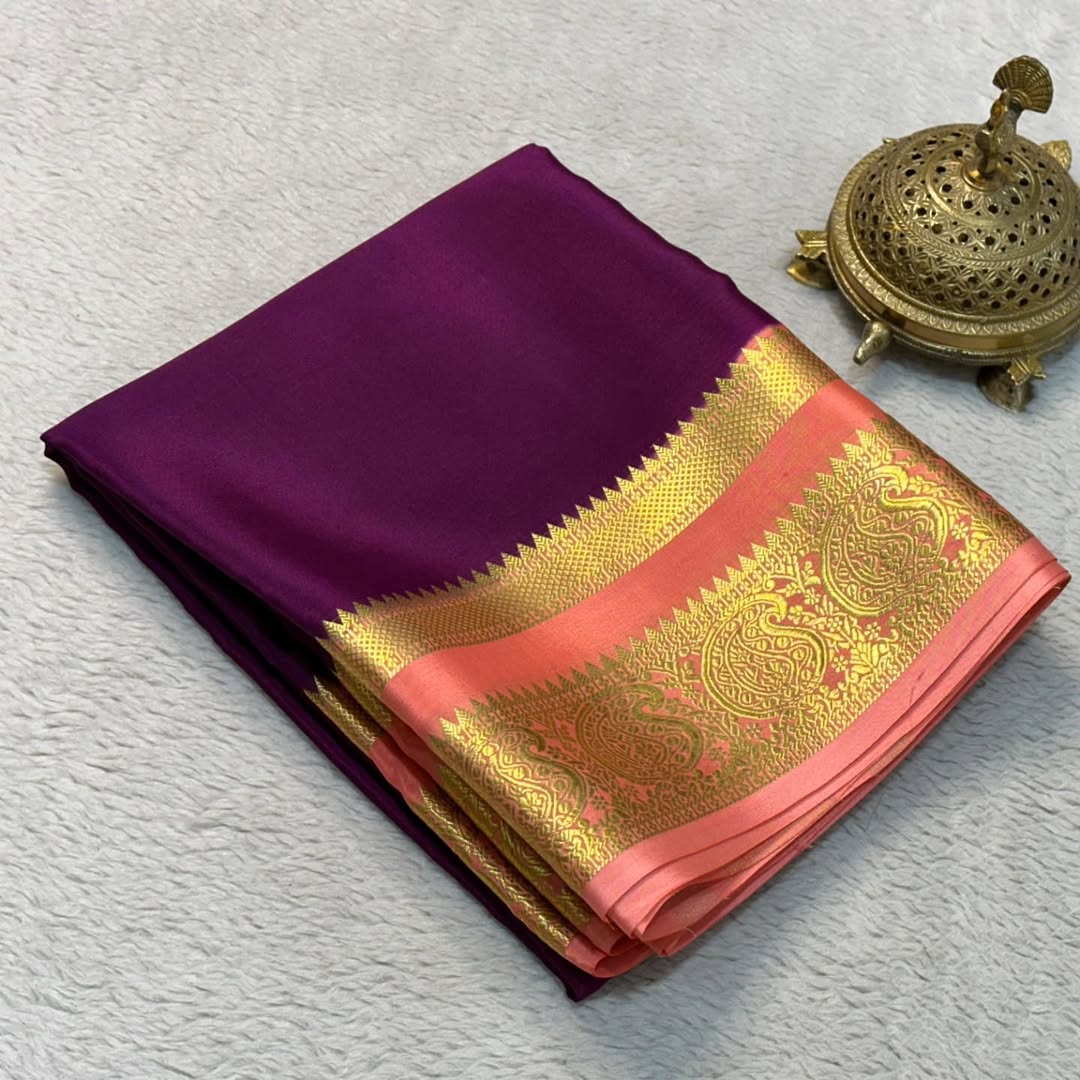 Mysore Silk: Mango Bentex Border by Icultuers with Line Pallu