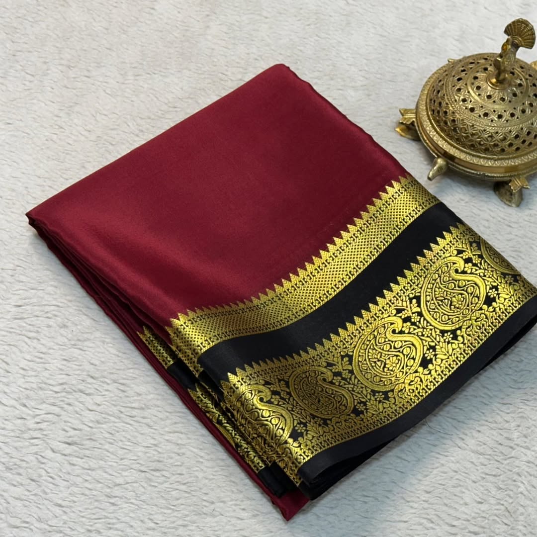 Mysore Silk: Mango Bentex Border by Icultuers with Line Pallu