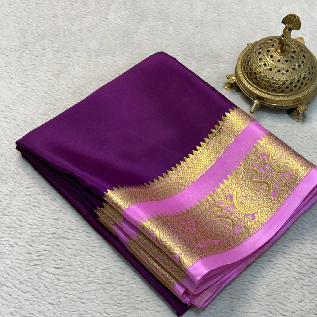 Traditional Charm: Mysore Silk by Icultuers with Mango Bentex Border