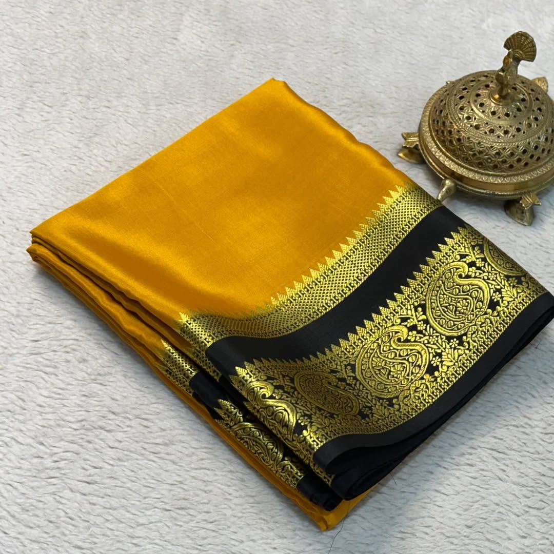 Traditional Charm: Mysore Silk by Icultuers with Mango Bentex Border