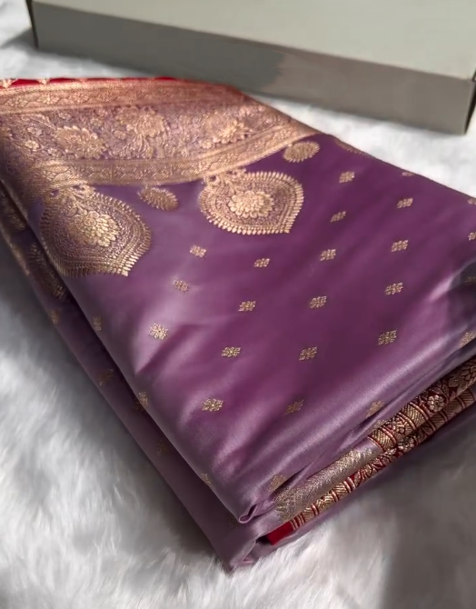 Royal icultural Satin Silk Saree with Exquisite Golden Zari Weaving