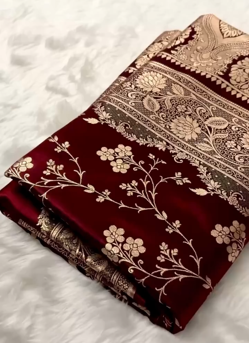 Royal icultural Silk Saree with Heavy Gold Zari Floral Weaving