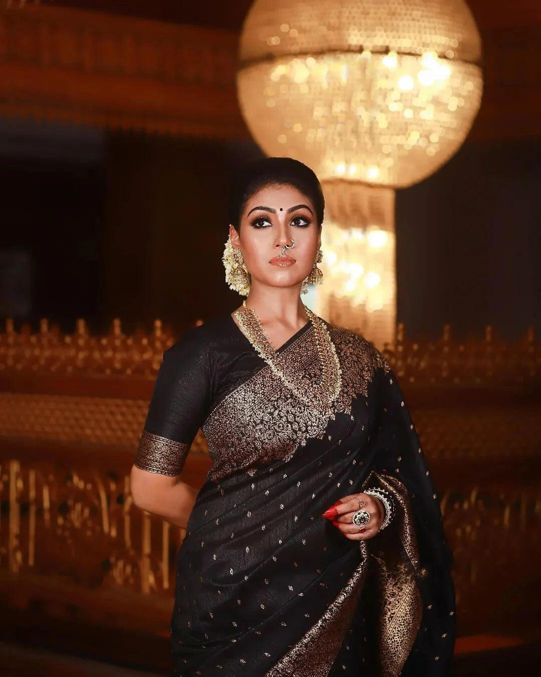 Black Banarasi Silk Saree with Jacquard Zari Border