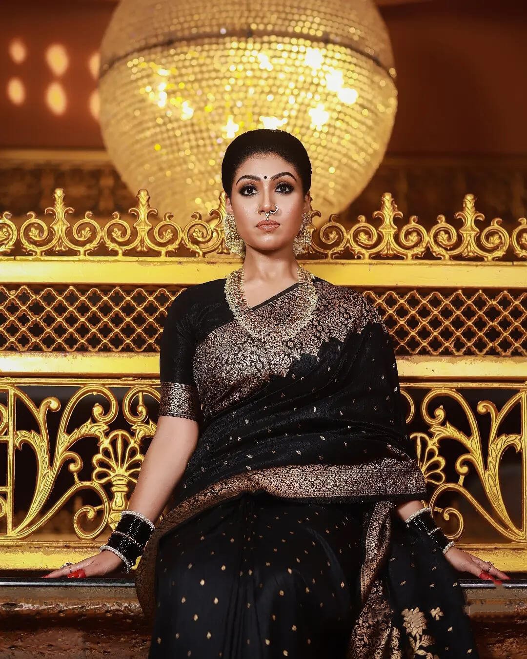 Black Banarasi Silk Saree with Jacquard Zari Border
