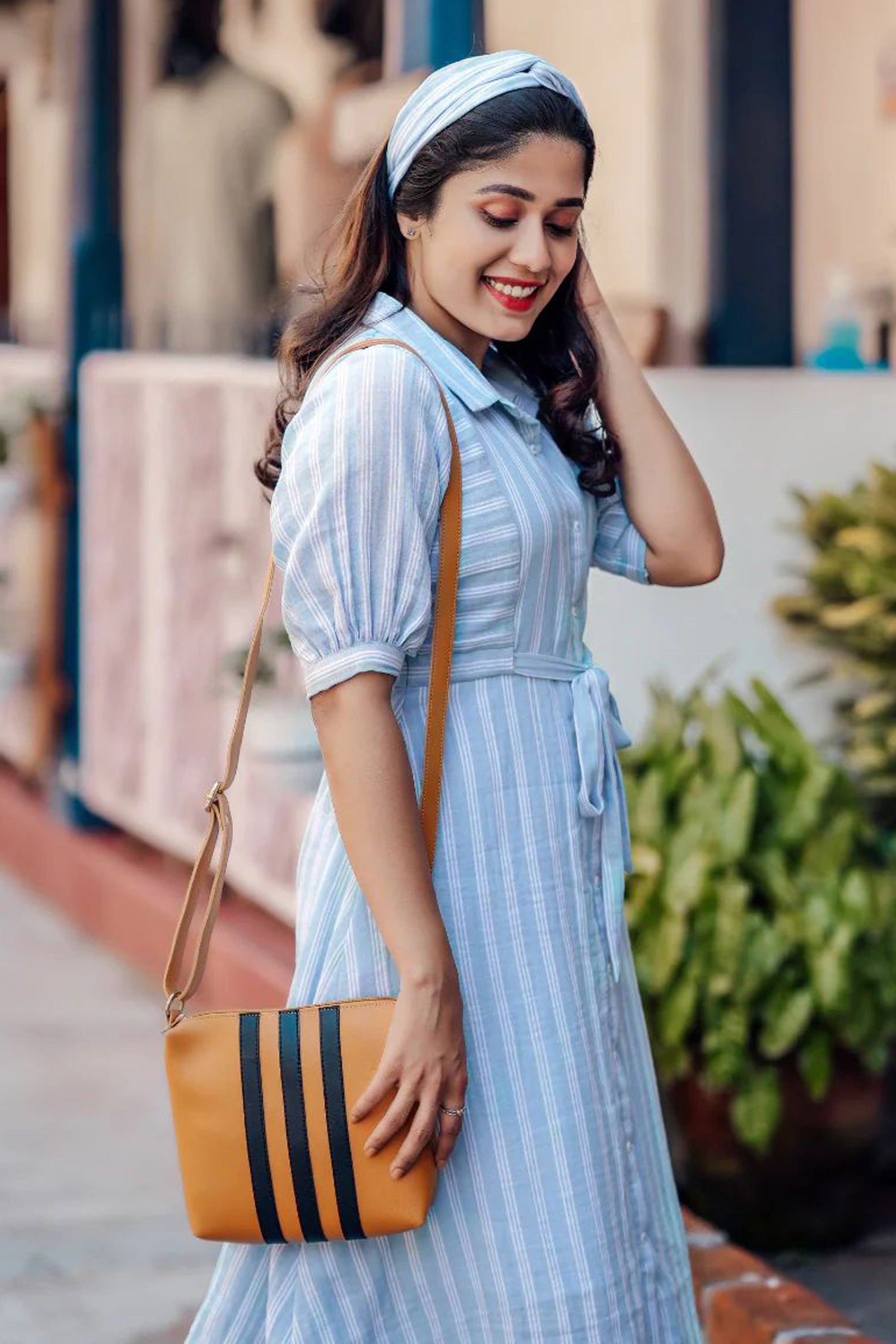 Women’s Sky Blue Breeze White Striped Shirt Dress
