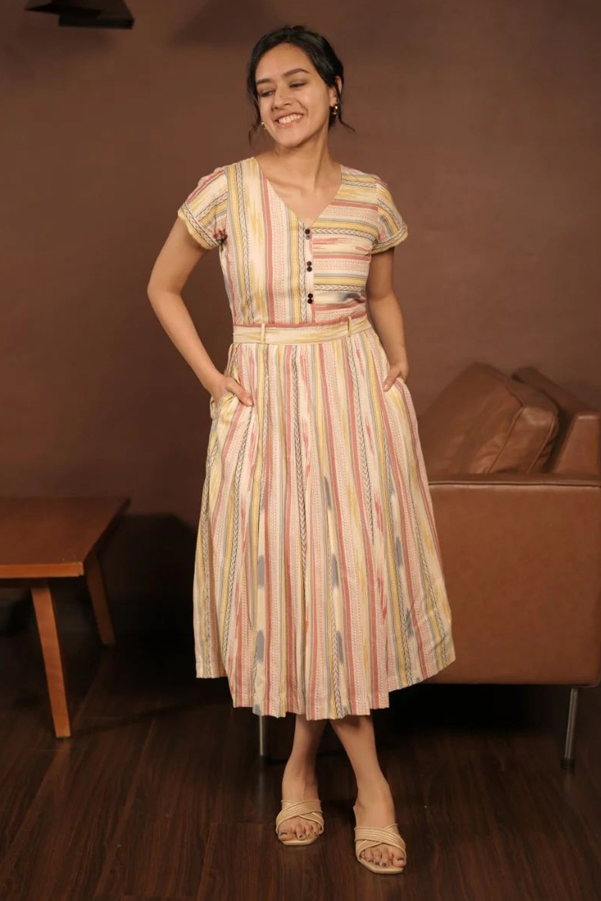 Classy Cream Striped Dress