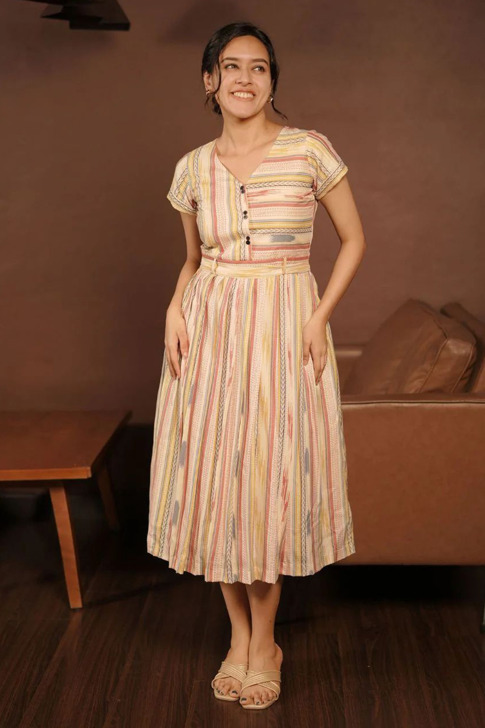 Classy Cream Striped Dress
