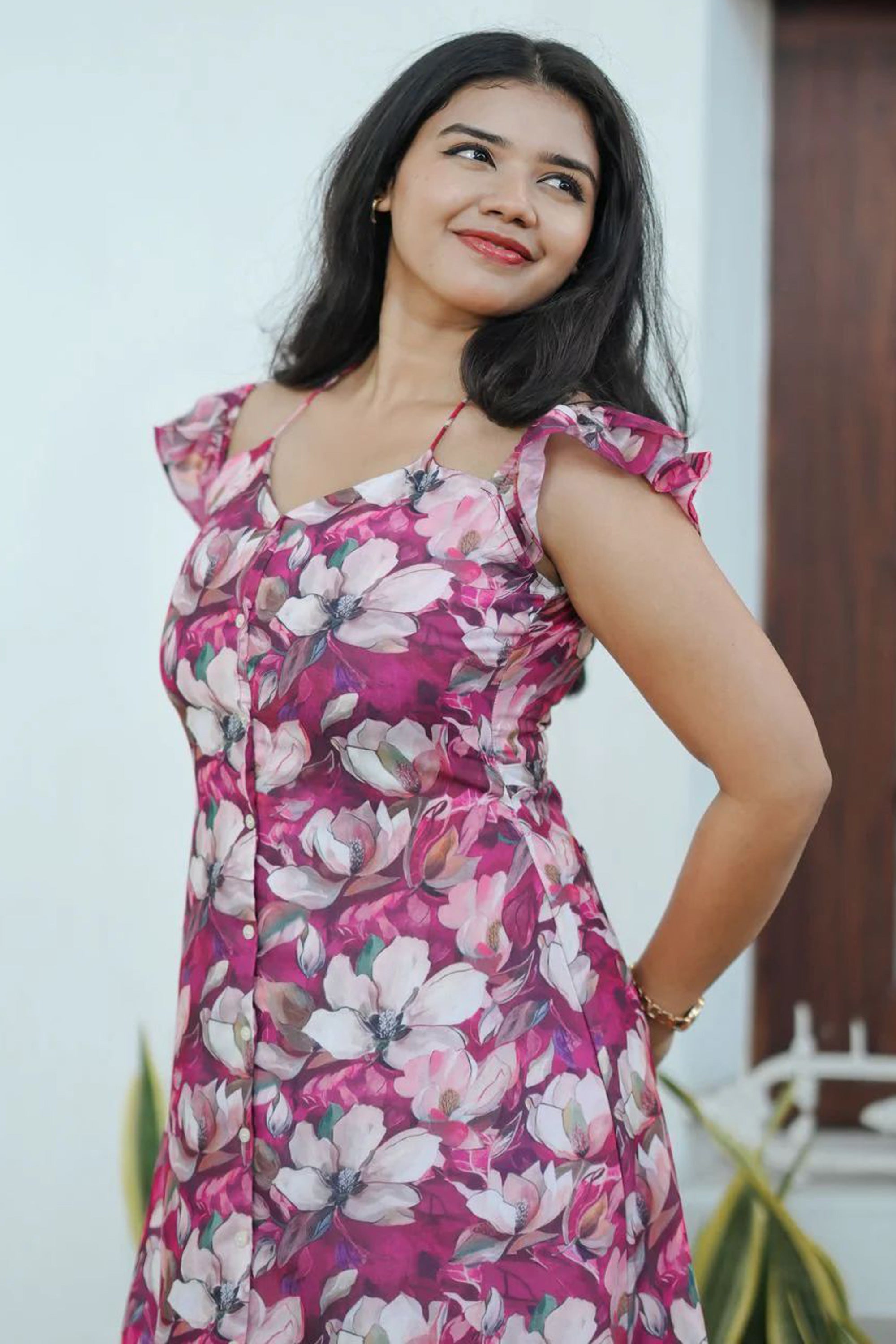 Women's Rosy Pink Floral Print Meadow Aline Dress