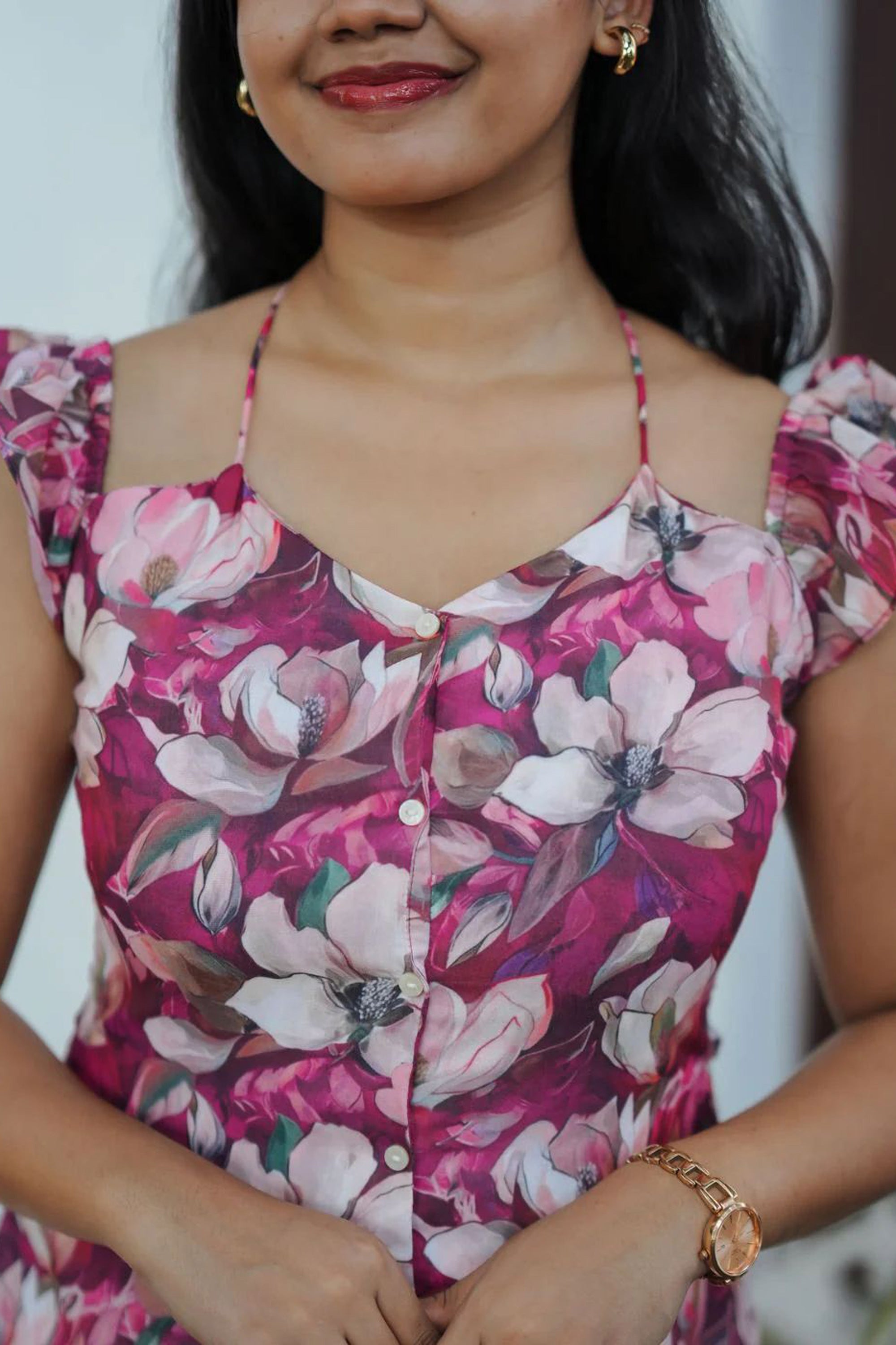 Women's Rosy Pink Floral Print Meadow Aline Dress