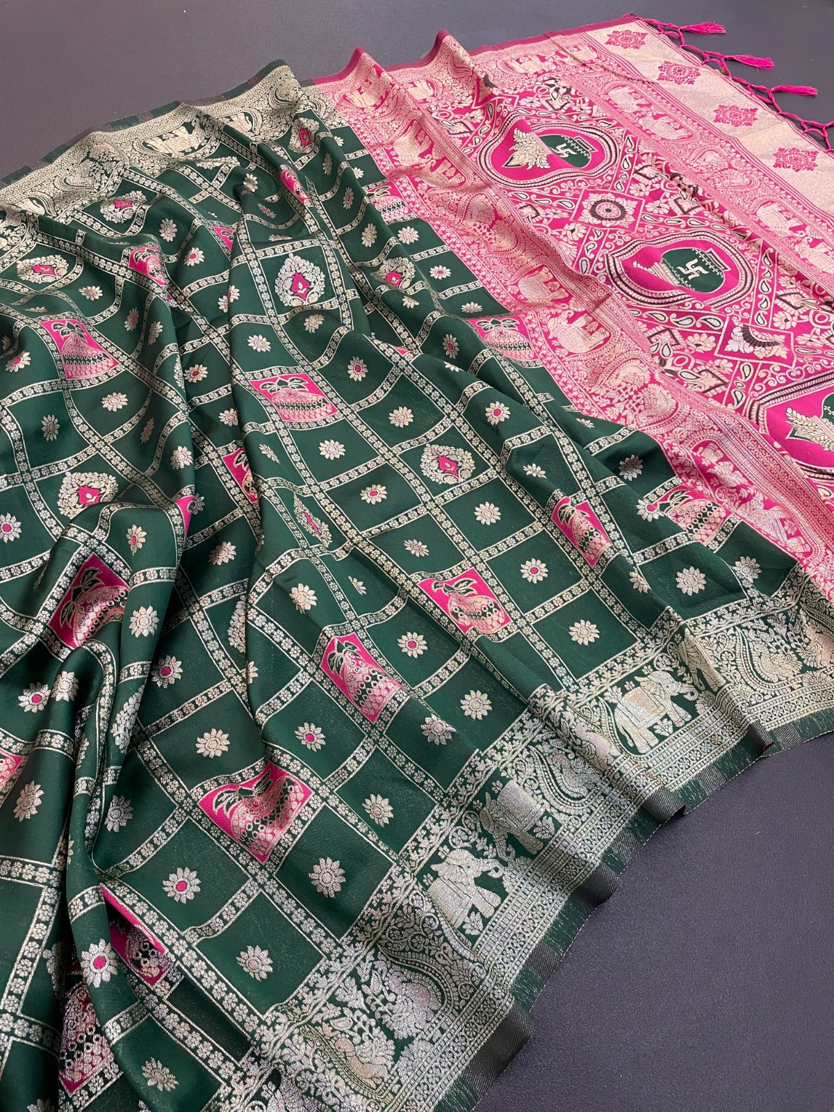 Traditional Banarasi Soft Silk by Icultuer with Rich Zari Border