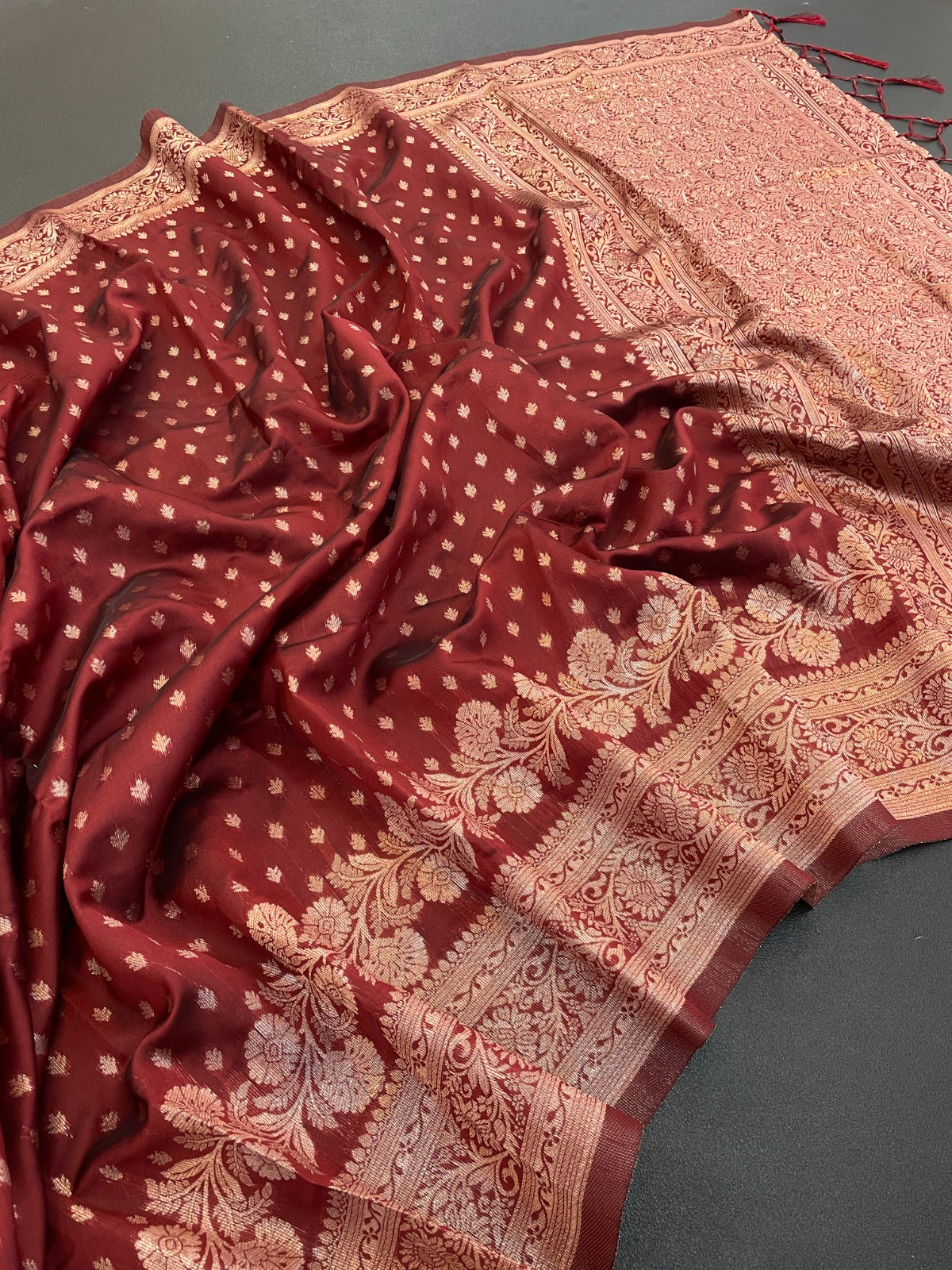 Soft Banarasi by Icultuer with Floral Zari Design & Tasseled Edge
