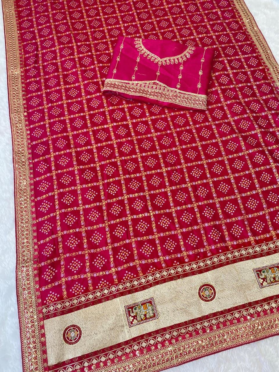 Elegant Vichitra Silk by Icultuer with Jharkan Embroidery & Contrast Blouse