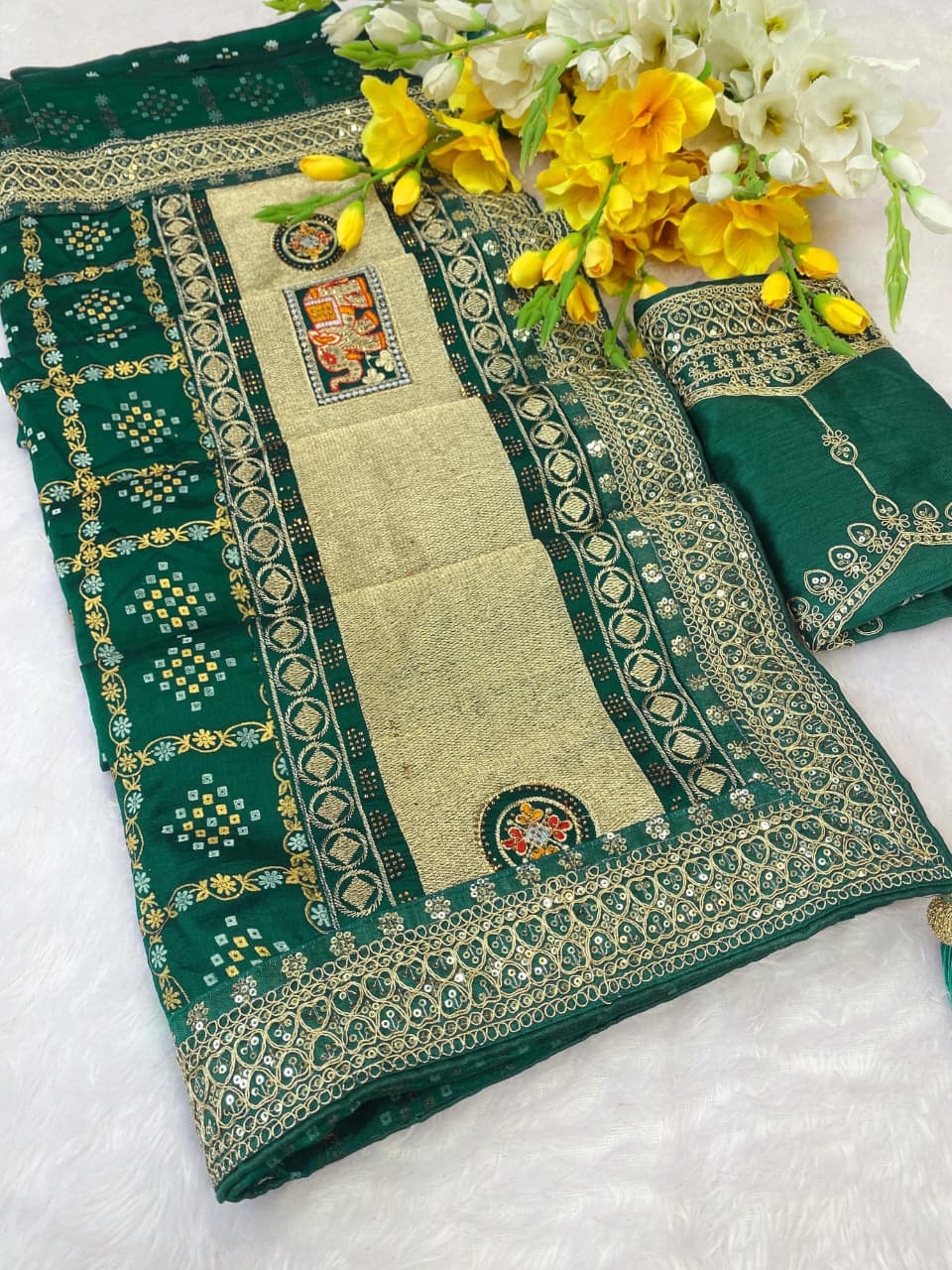 Festive Vichitra Silk by Icultuer with Contrast Matching Blouse Piece