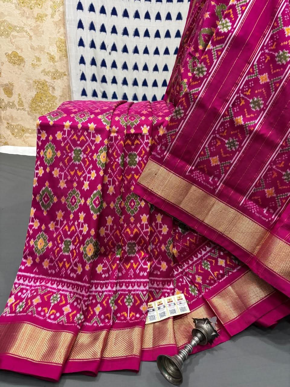 Royal Patola Silk by Icultuer with Red Pallu and Maroon Ikat Body