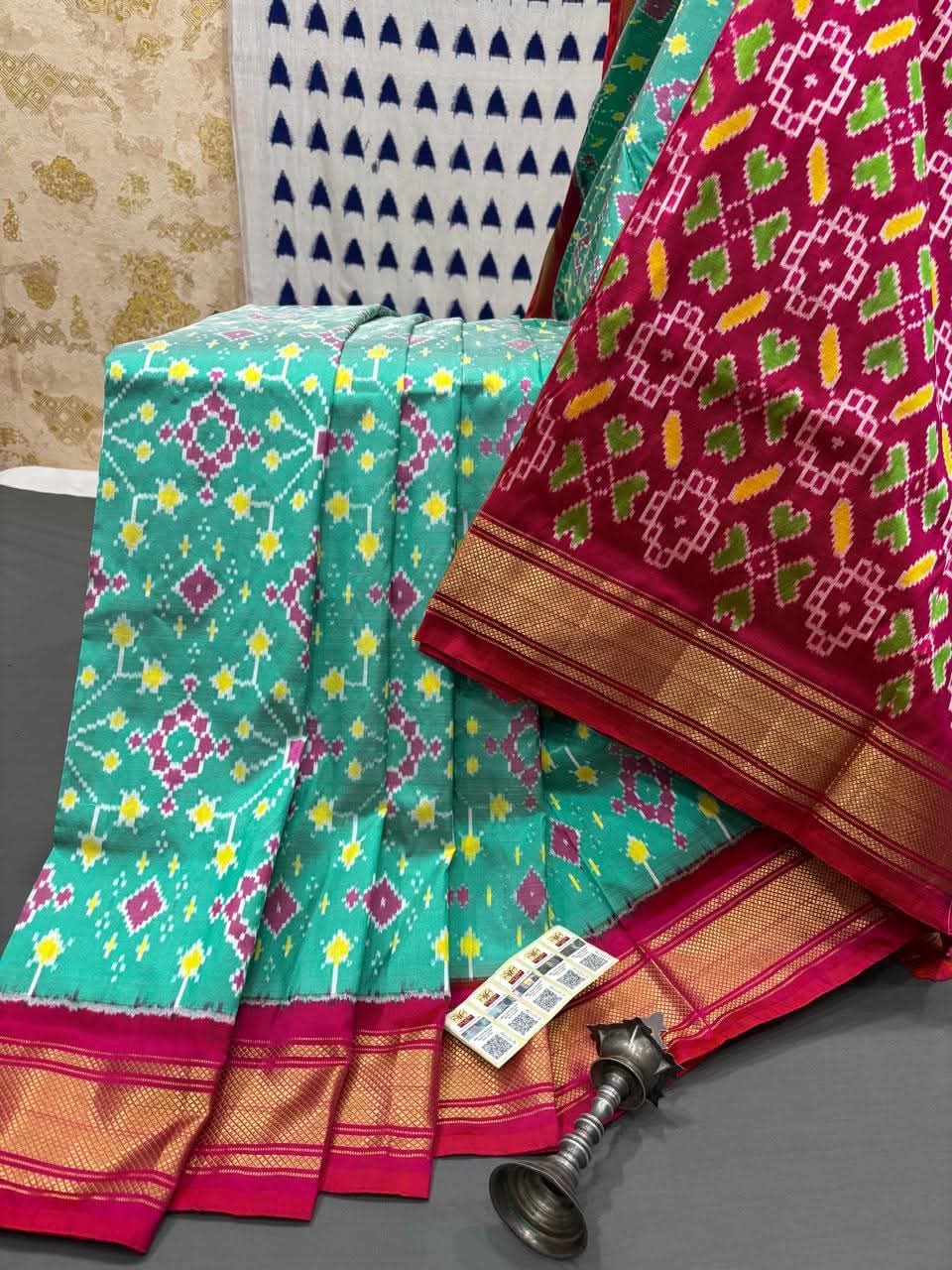 Traditional Double Ikat Patola Silk by Icultuer with Elegant Red Pallu