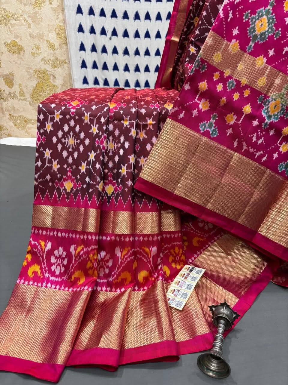 Pochampally Double Ikat Pure Silk by Icultuer Red Border Designer Piece