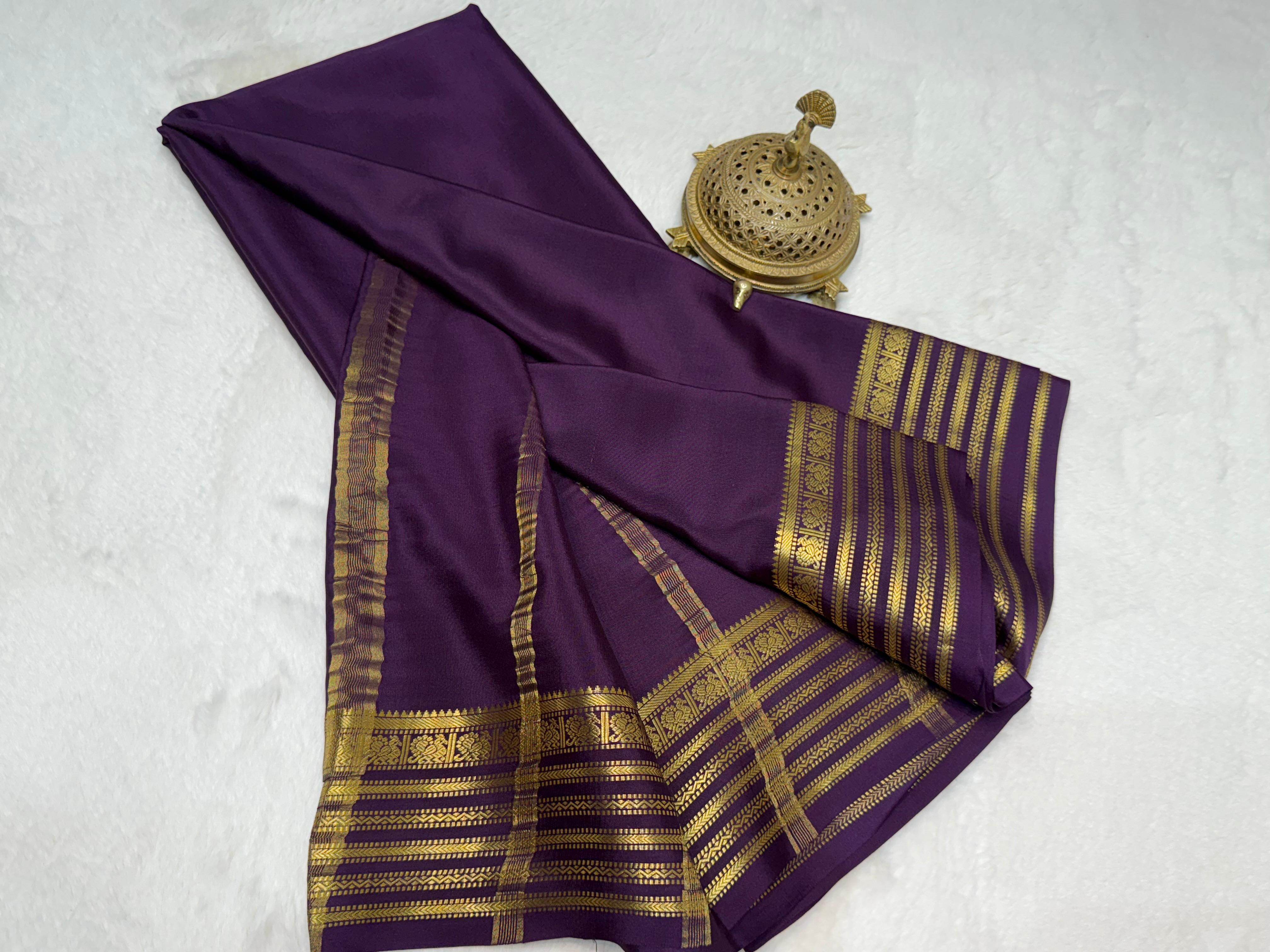 Navy Blue Pure Mysore Silk by Icultuer Bentex Border with Blouse