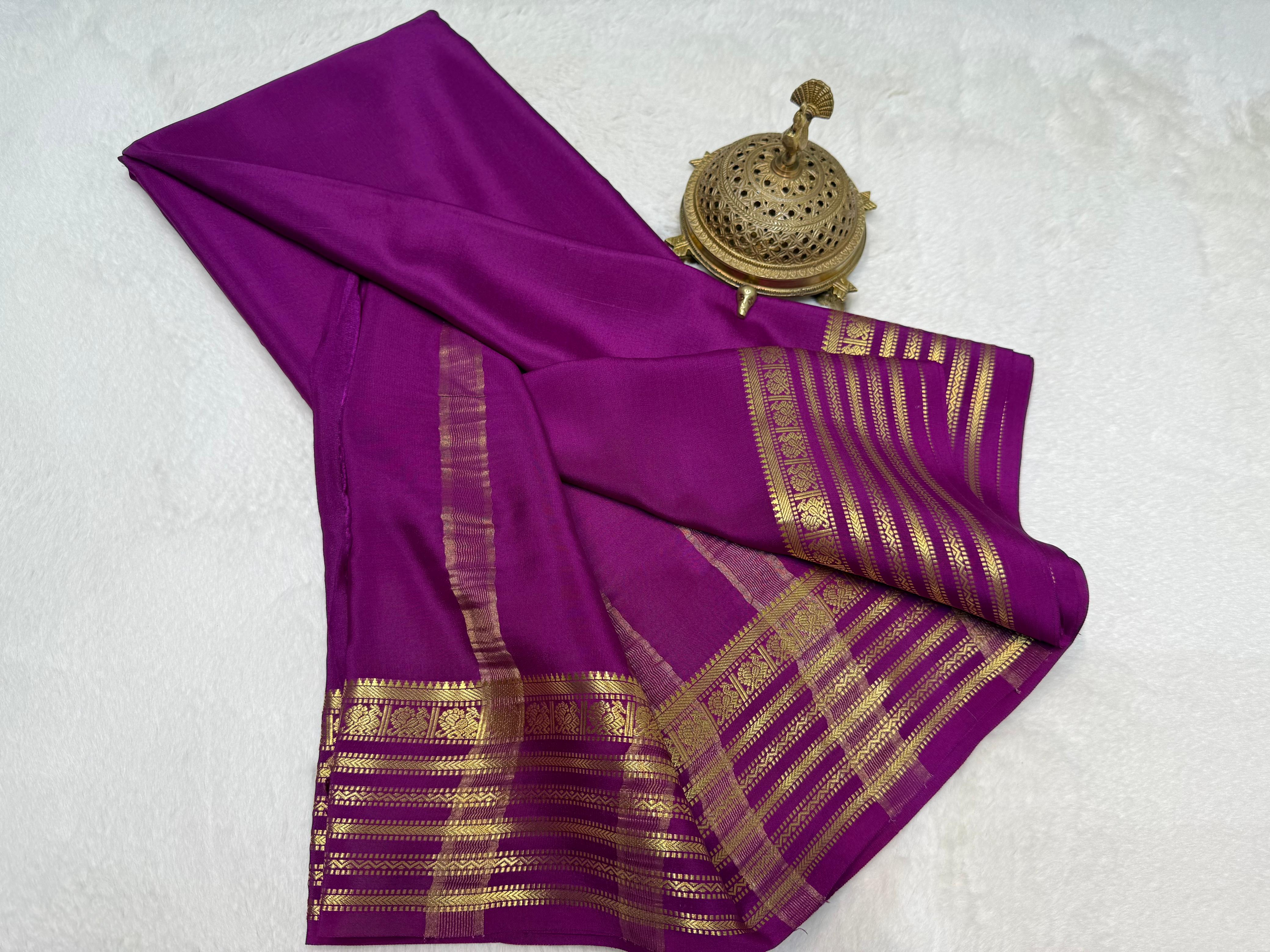 Purple Soft Mysore Silk by Icultuer – Elegant Plain Body with Rich Border