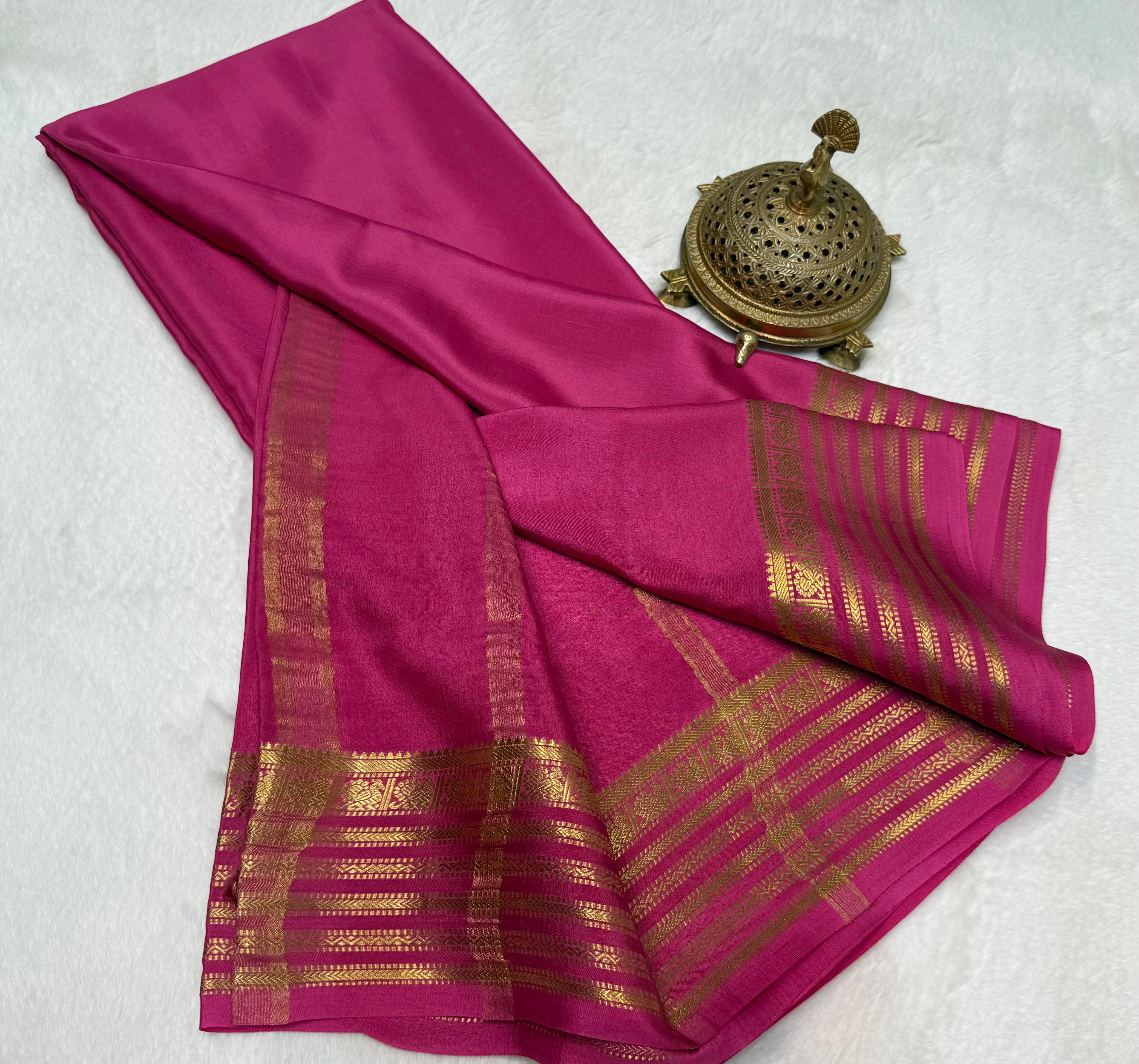 Rani pink Traditional Mysore Silk by Icultuer Gold Zari, Wedding & Festive Wear