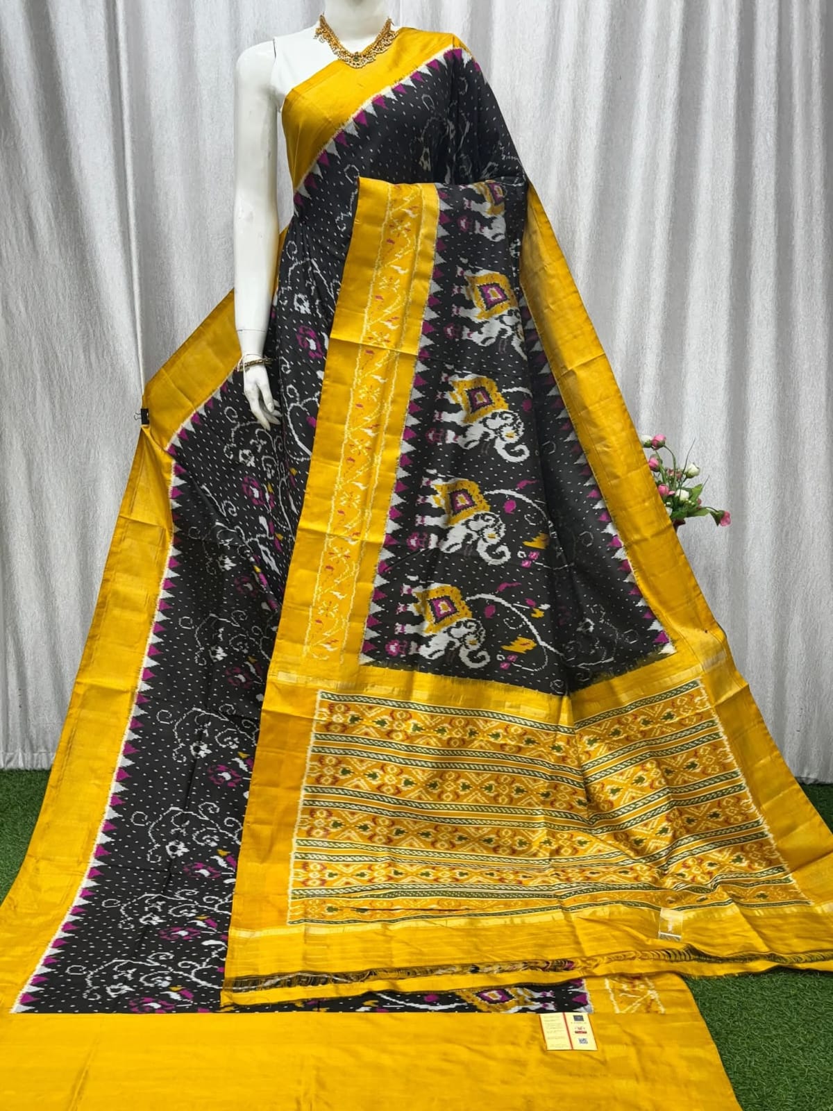 Yellow Pochampally Ikat Pure Silk by Icultuer