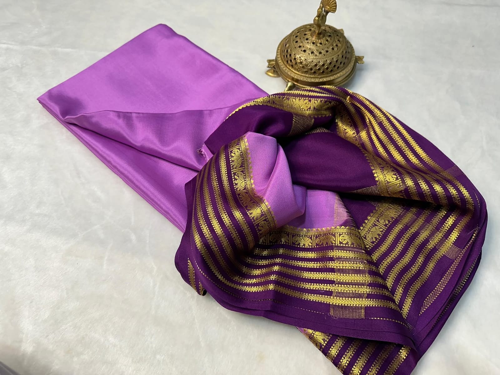 Purple Semi Mysore Silk by Icultuer with Gold Zari Border and Blouse