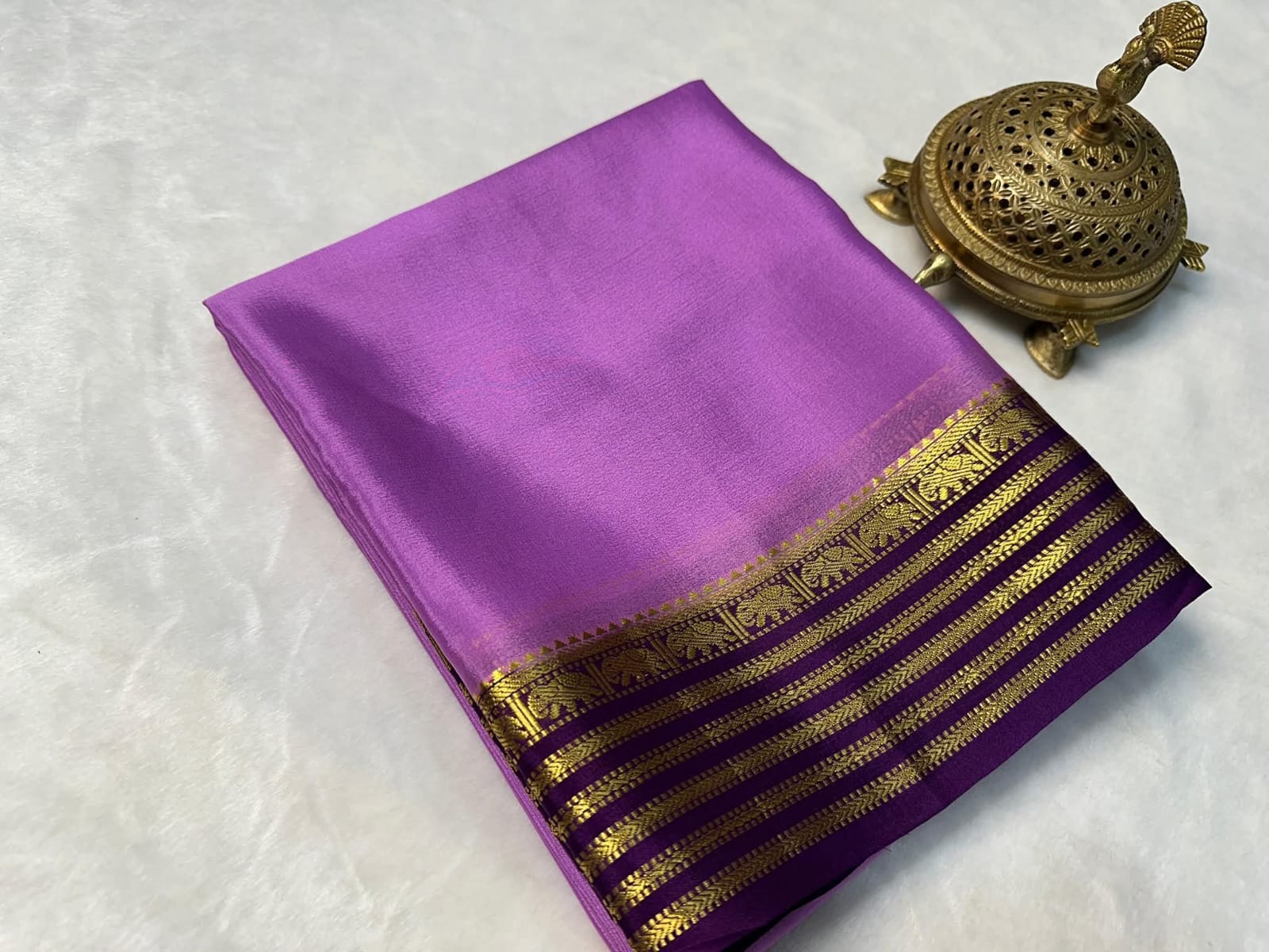 Purple Semi Mysore Silk by Icultuer with Gold Zari Border and Blouse