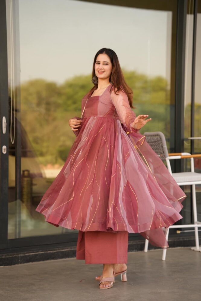 Salmon Festival Wear Orgenza Anarkali Suit Set