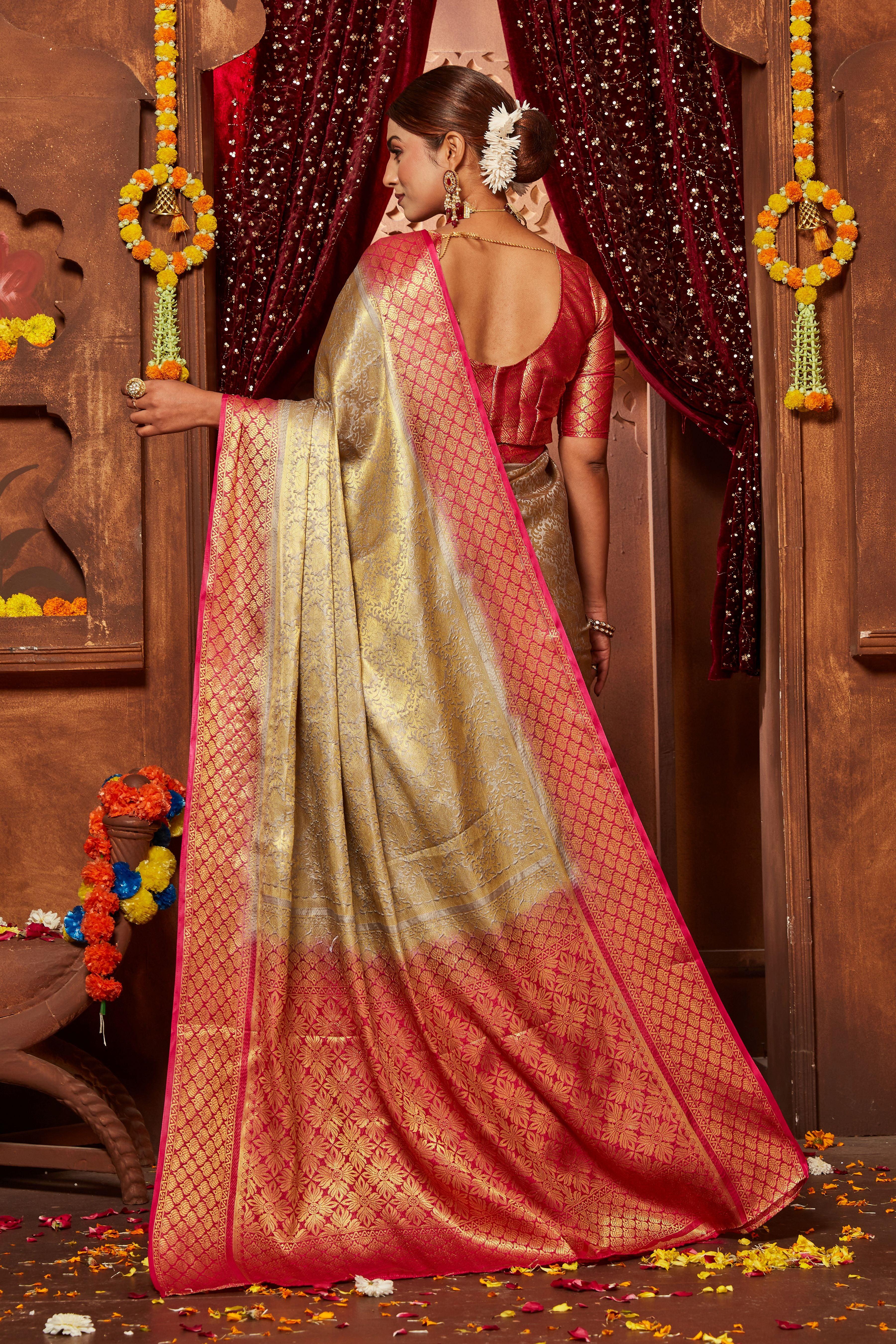 Elegance Redefined: Crafted Solid Silk Zari Weave