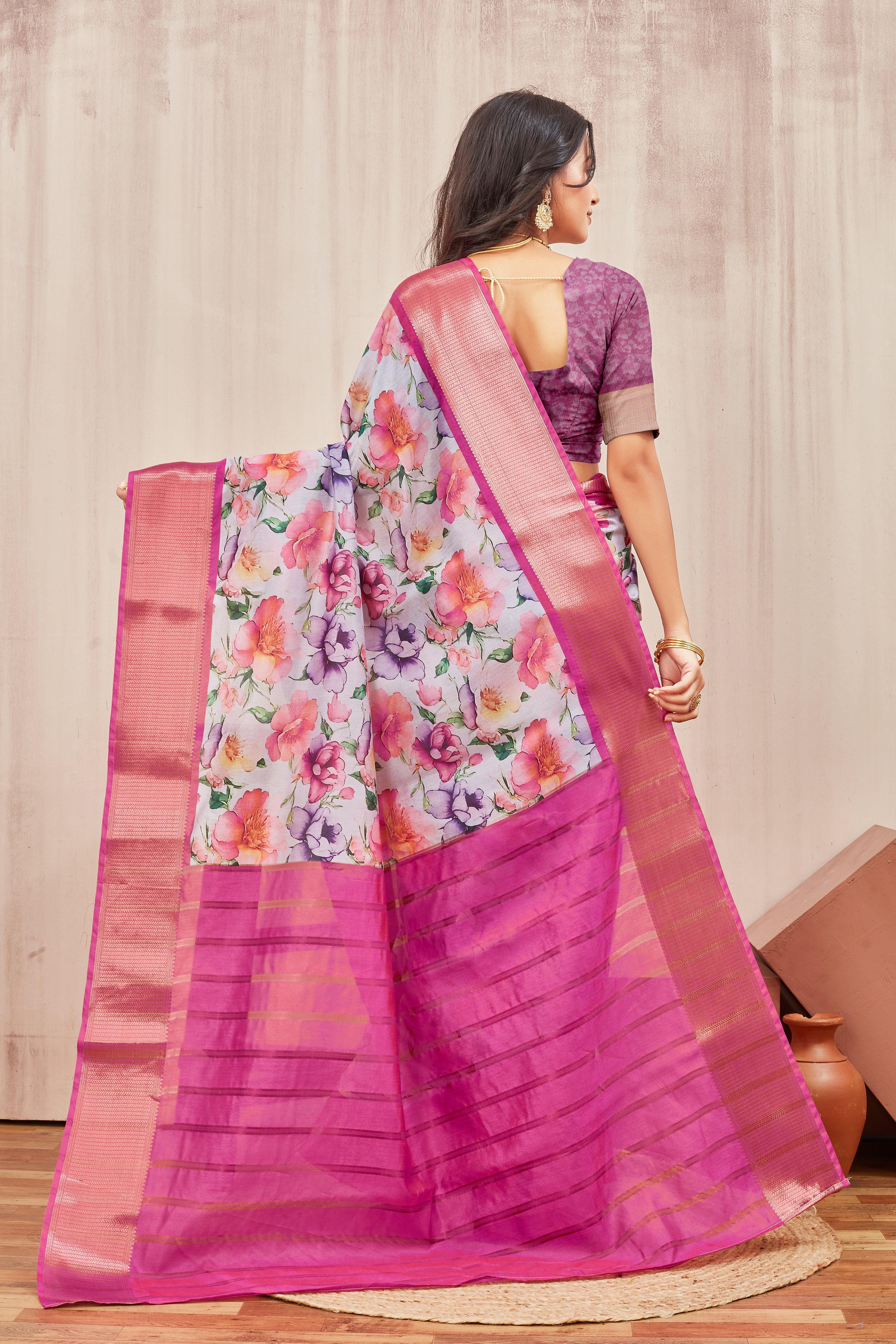 Digital modern printed soft silk sarees