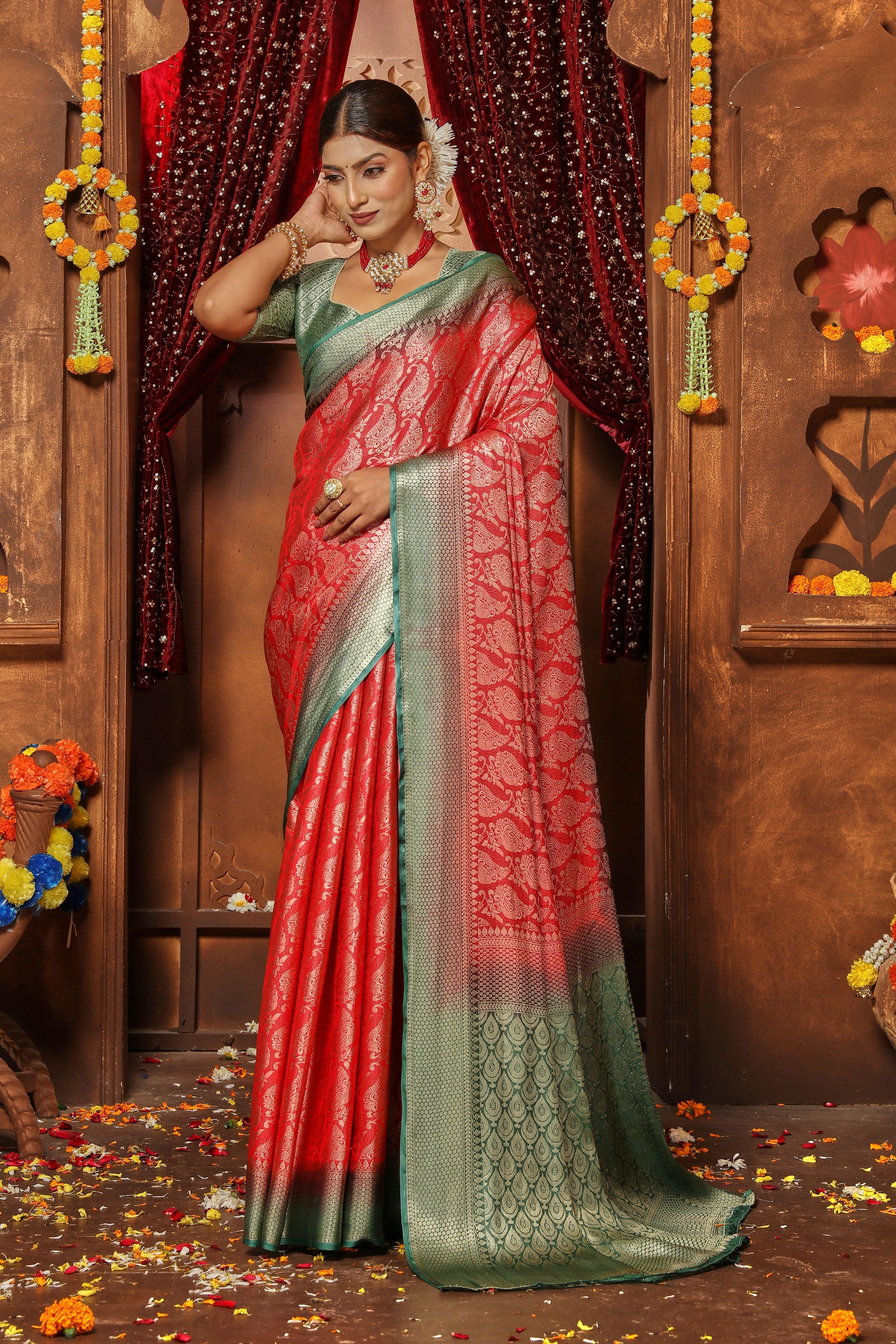 Silken Splendor: Rich Solid Colors, Full Zari Design