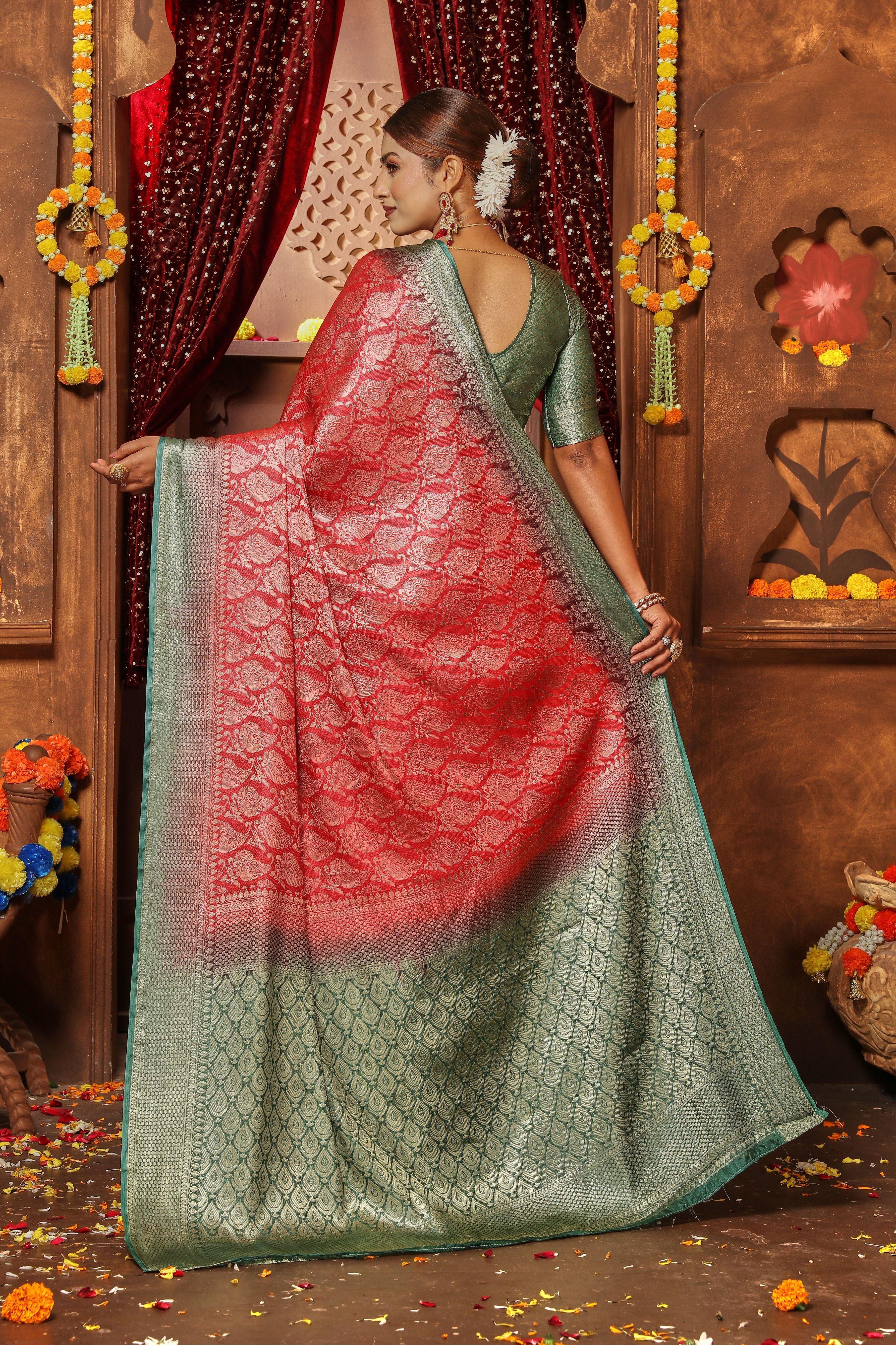 Silken Splendor: Rich Solid Colors, Full Zari Design