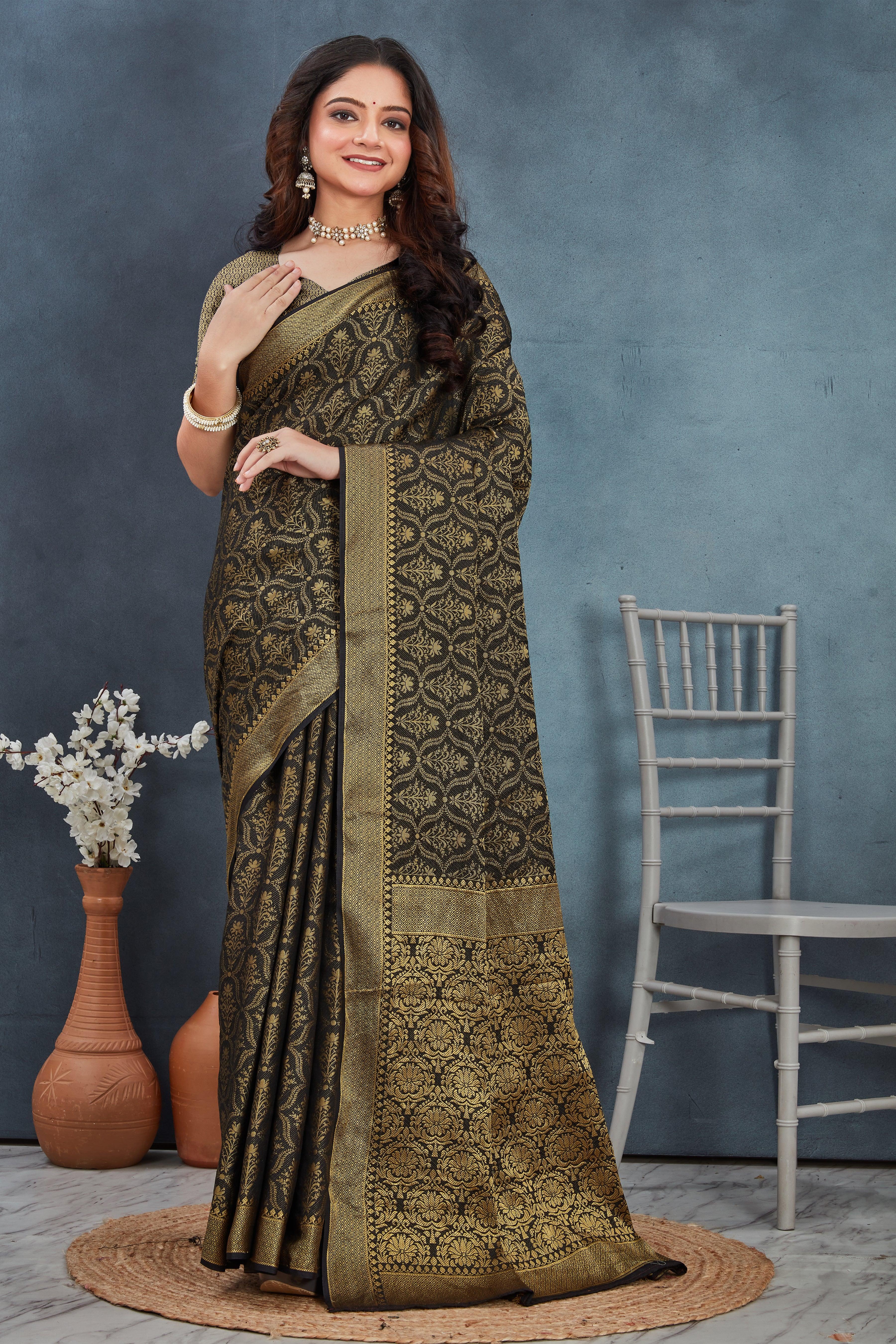 Brocade Elegance: Pure Mysore Silk Sarees in Navy Blue