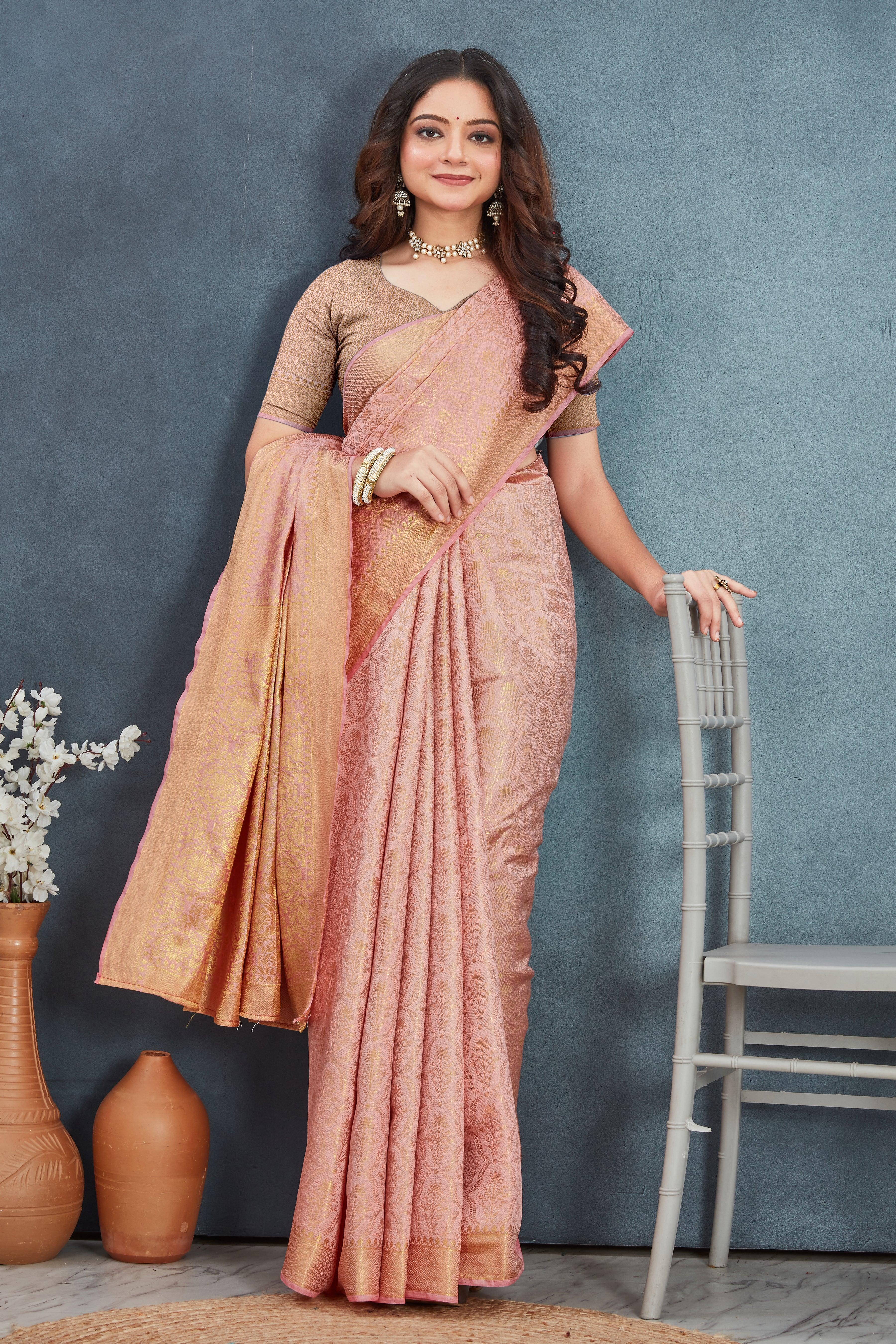 Brocade Elegance: Pure Mysore Silk Sarees in peach