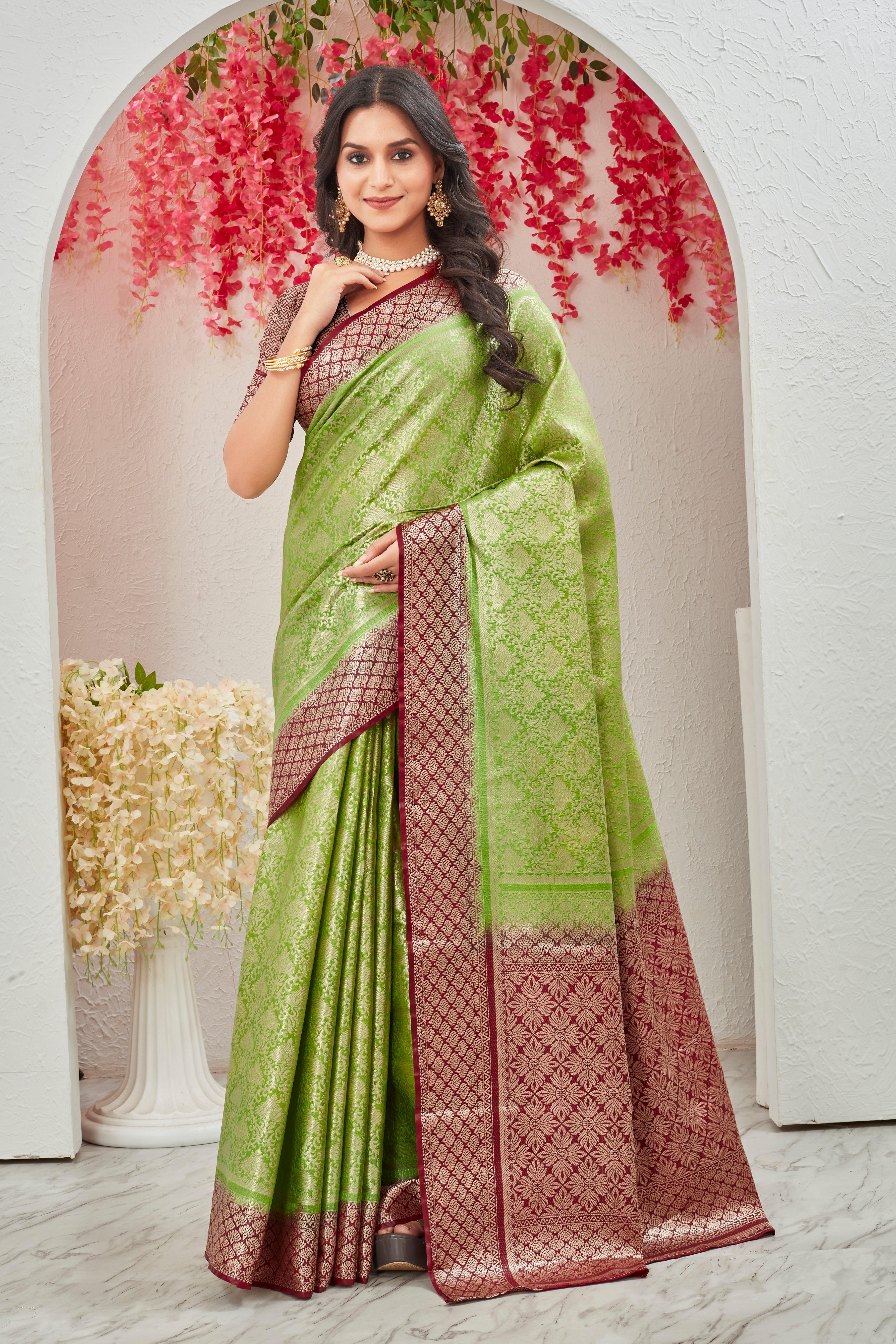 Whispering Weaves: Pure Mysore Silk with Brocade Touch