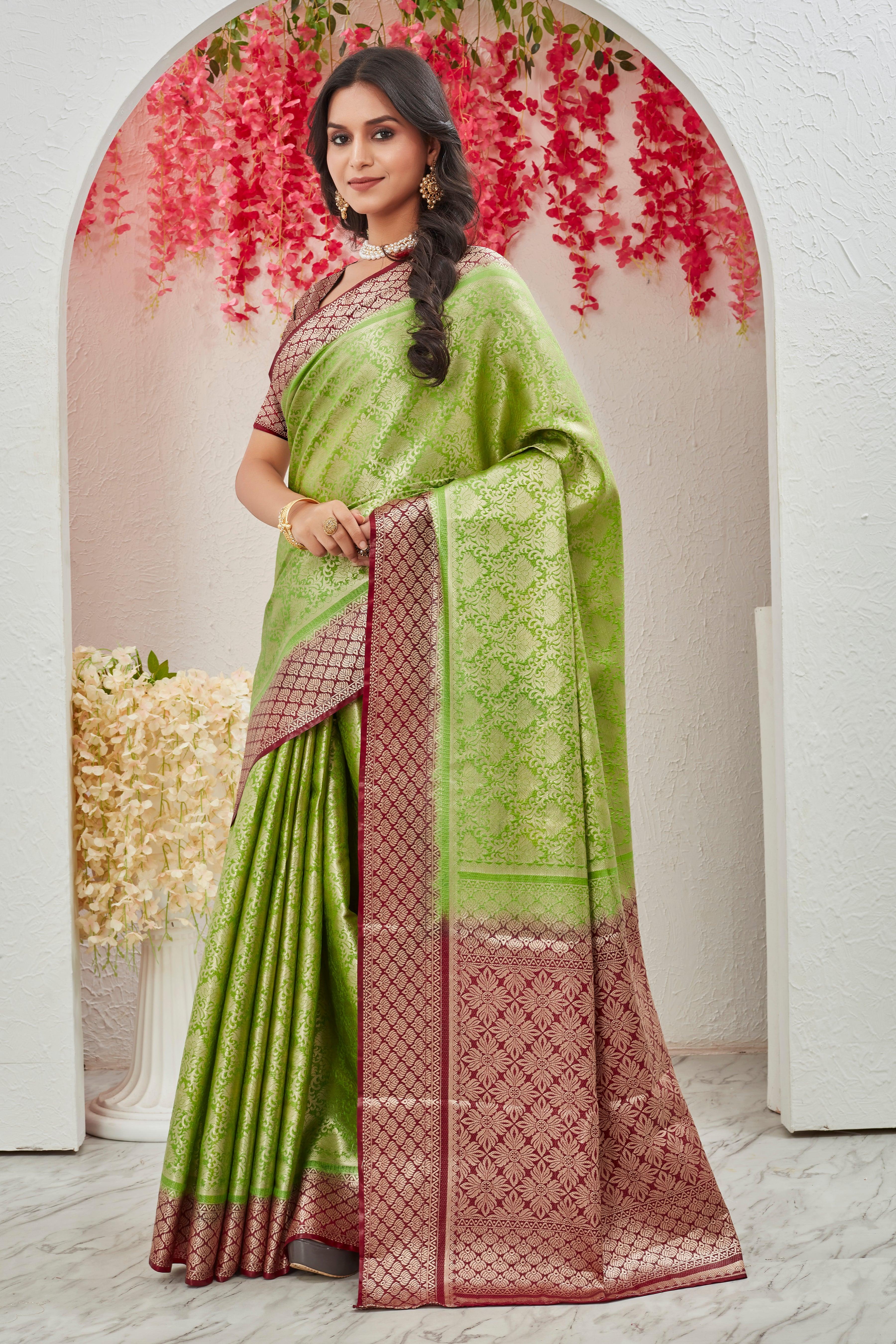 Whispering Weaves: Pure Mysore Silk with Brocade Touch