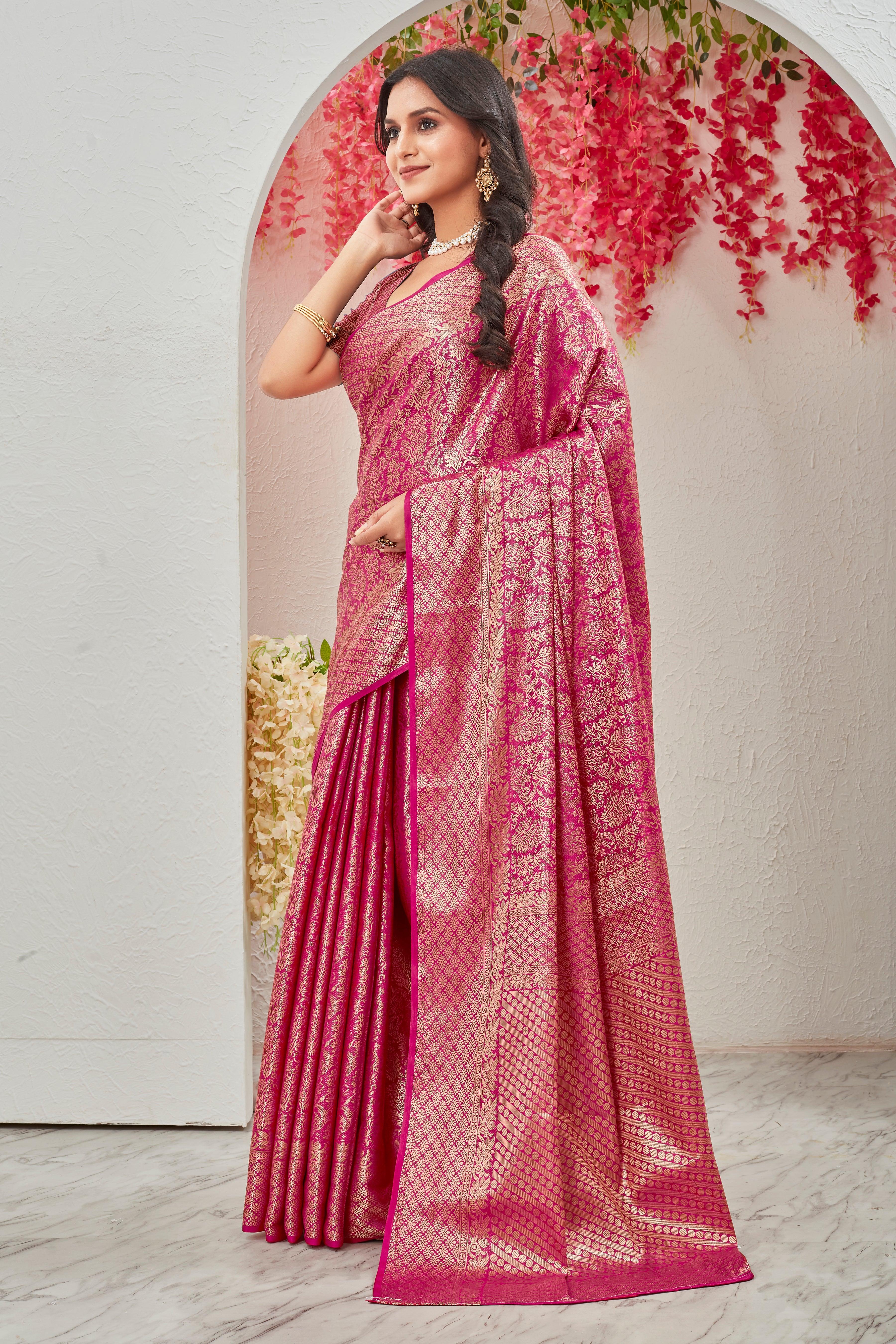 Blushing Elegance: Pure Brocade Mysore Silk by Icultuers in Pink Steal the Spotlight