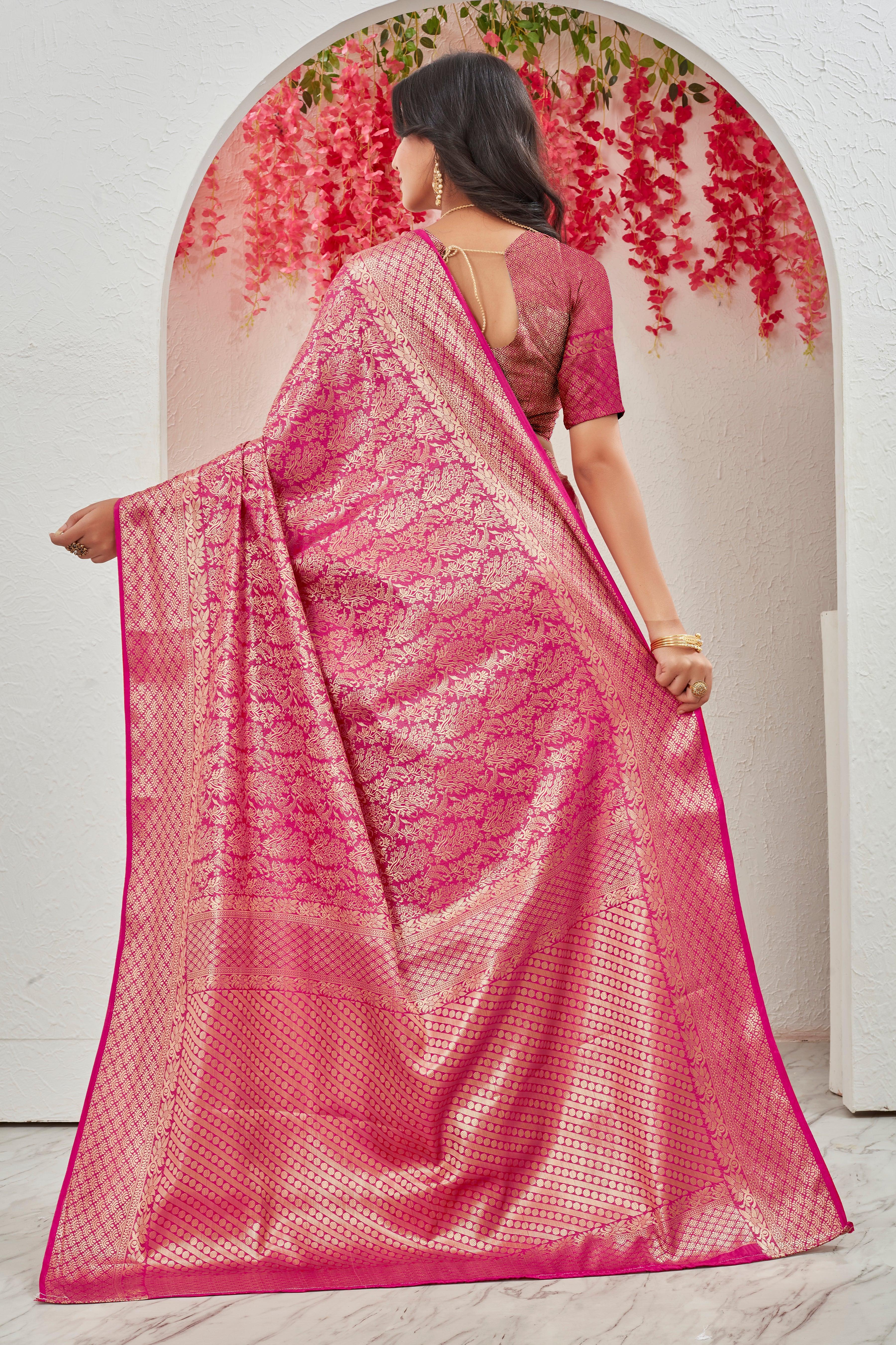 Blushing Elegance: Pure Brocade Mysore Silk by Icultuers in Pink Steal the Spotlight