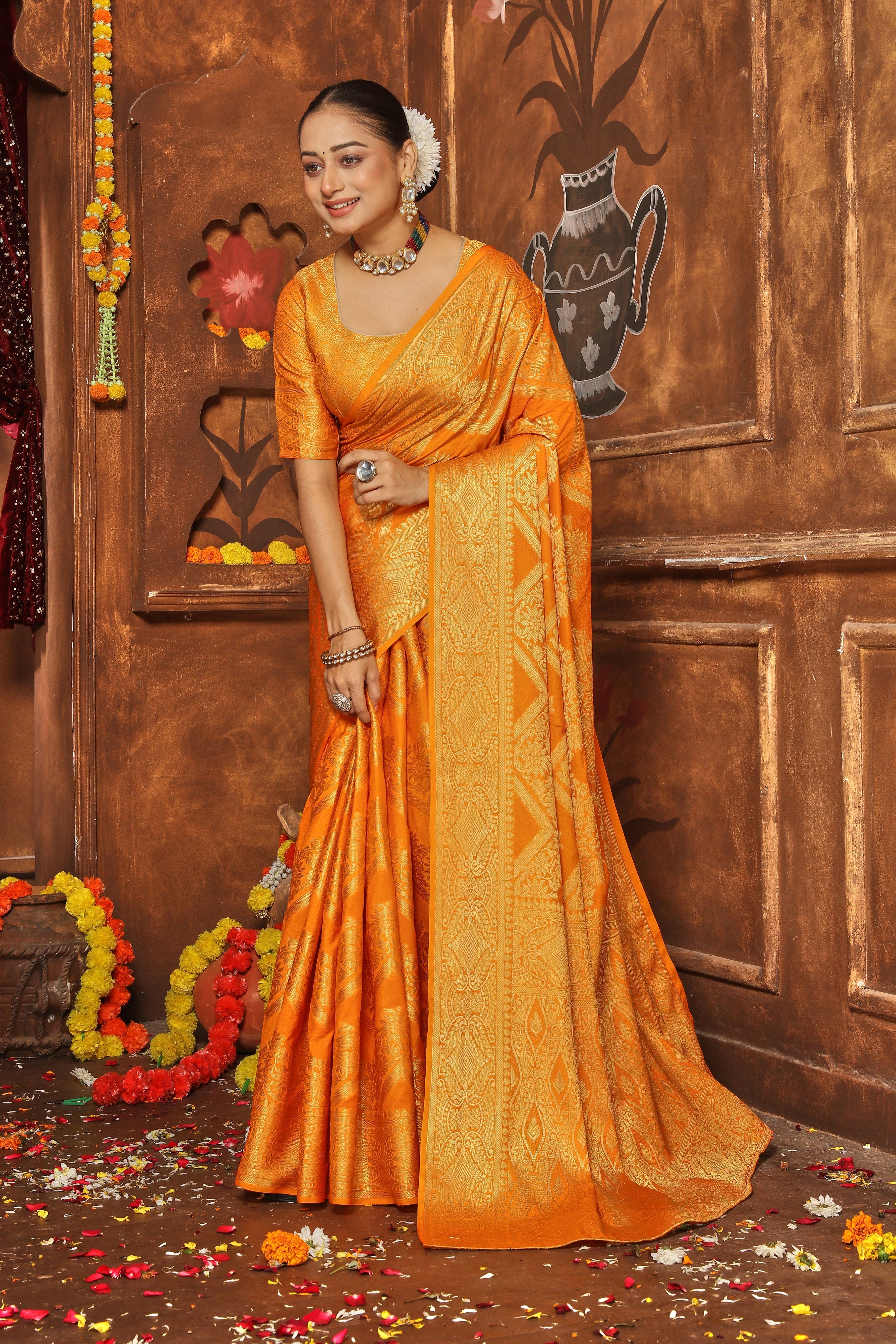 Golden Grace: Zari-Embroidered Silk Masterpieces