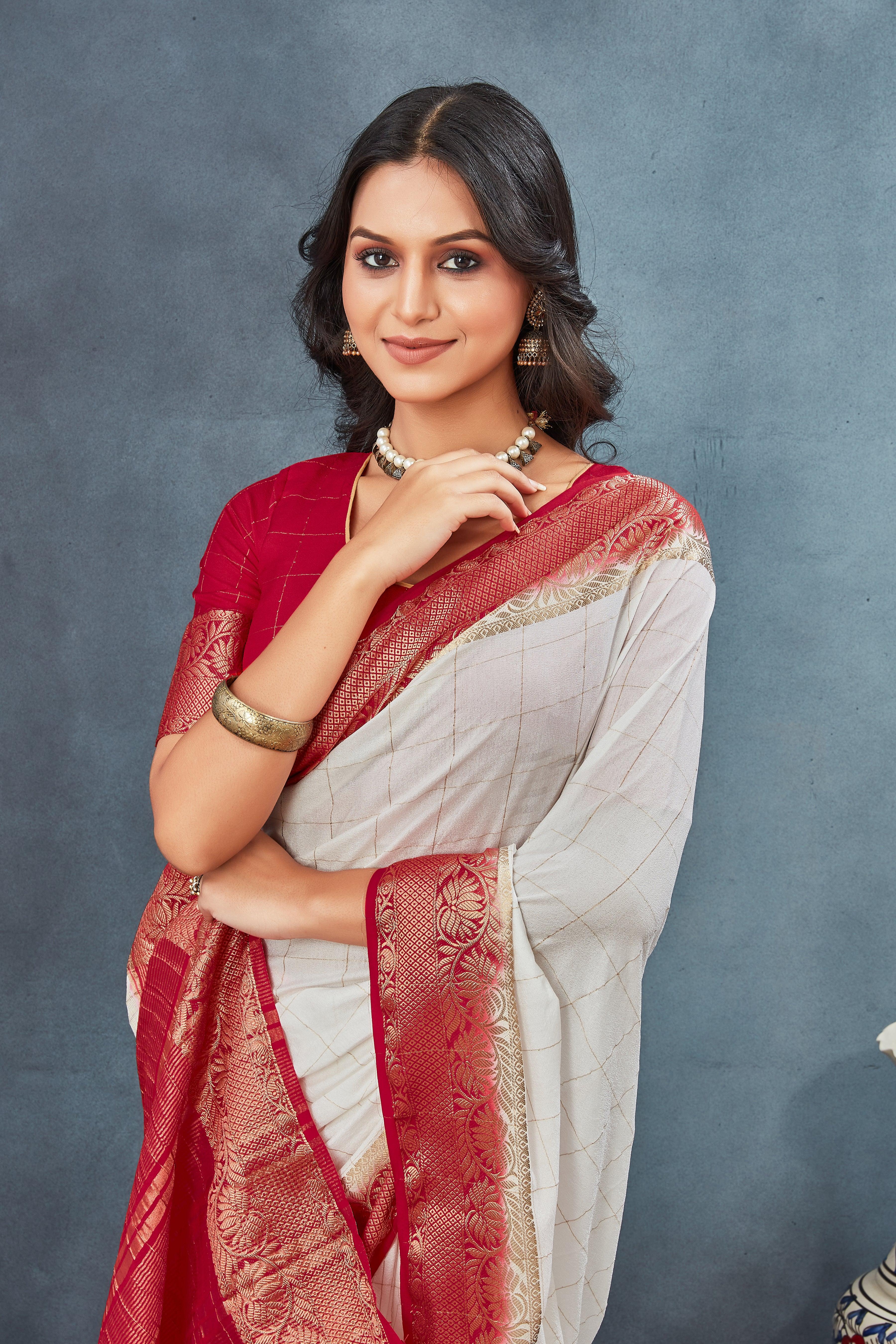 EXCLUSIVE  WHITE AND RED BORDER SOFT SILK SAREES