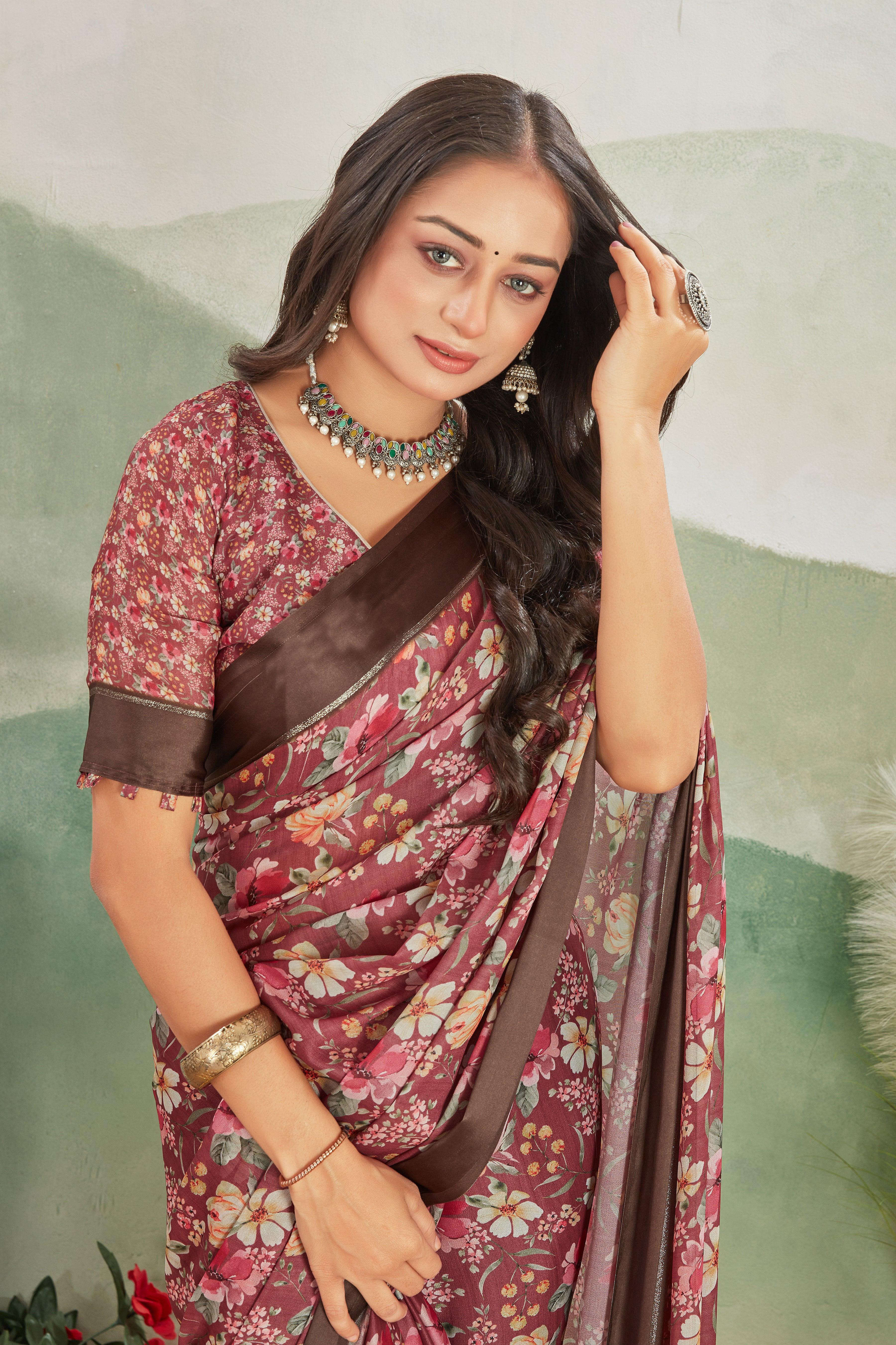 Radiate Royalty: Viscose Satin Borders on Crepe Silk with Pallu Designs