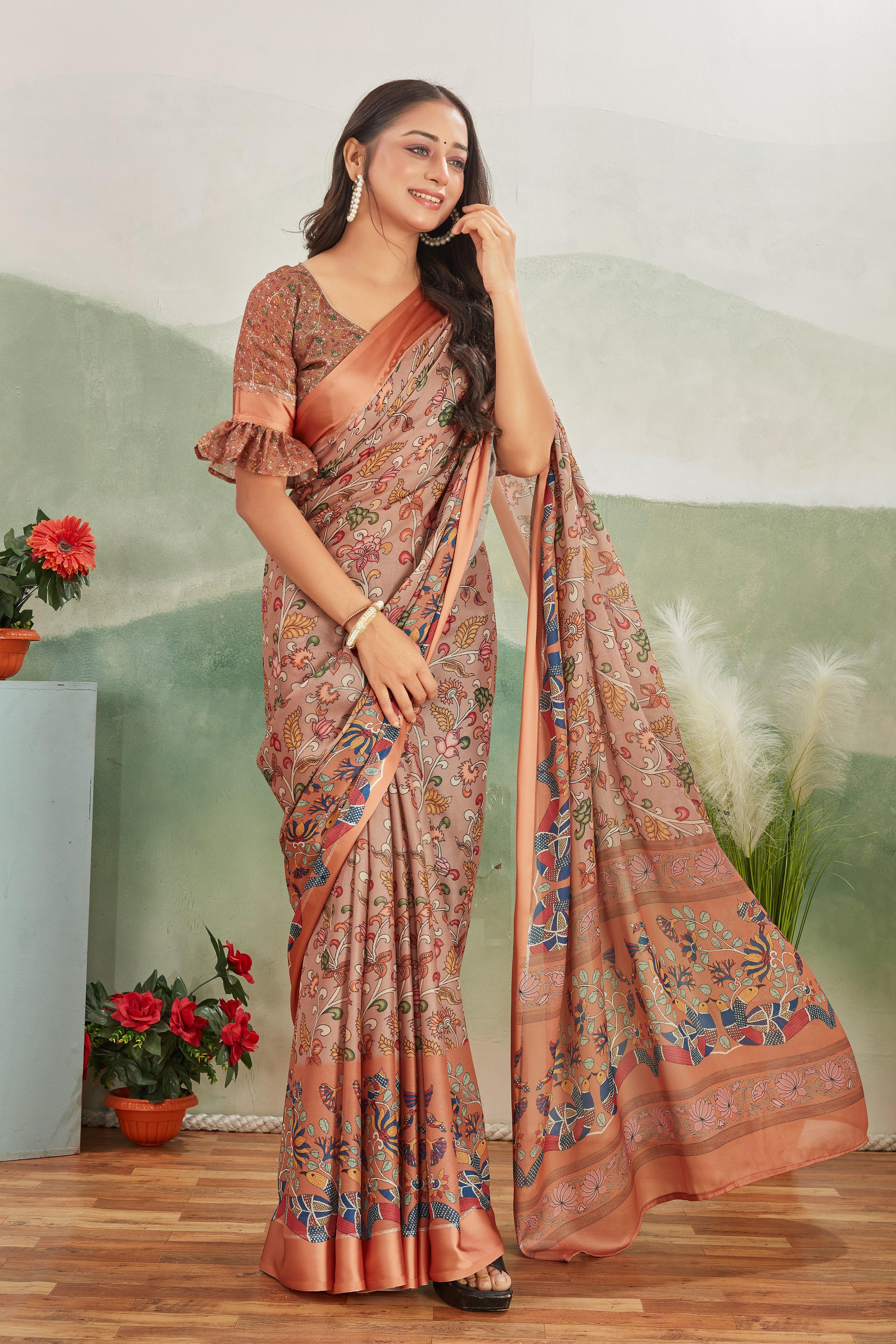 Crafted for Perfection: Crepe Silk with Kalamkari and Matching Blouse