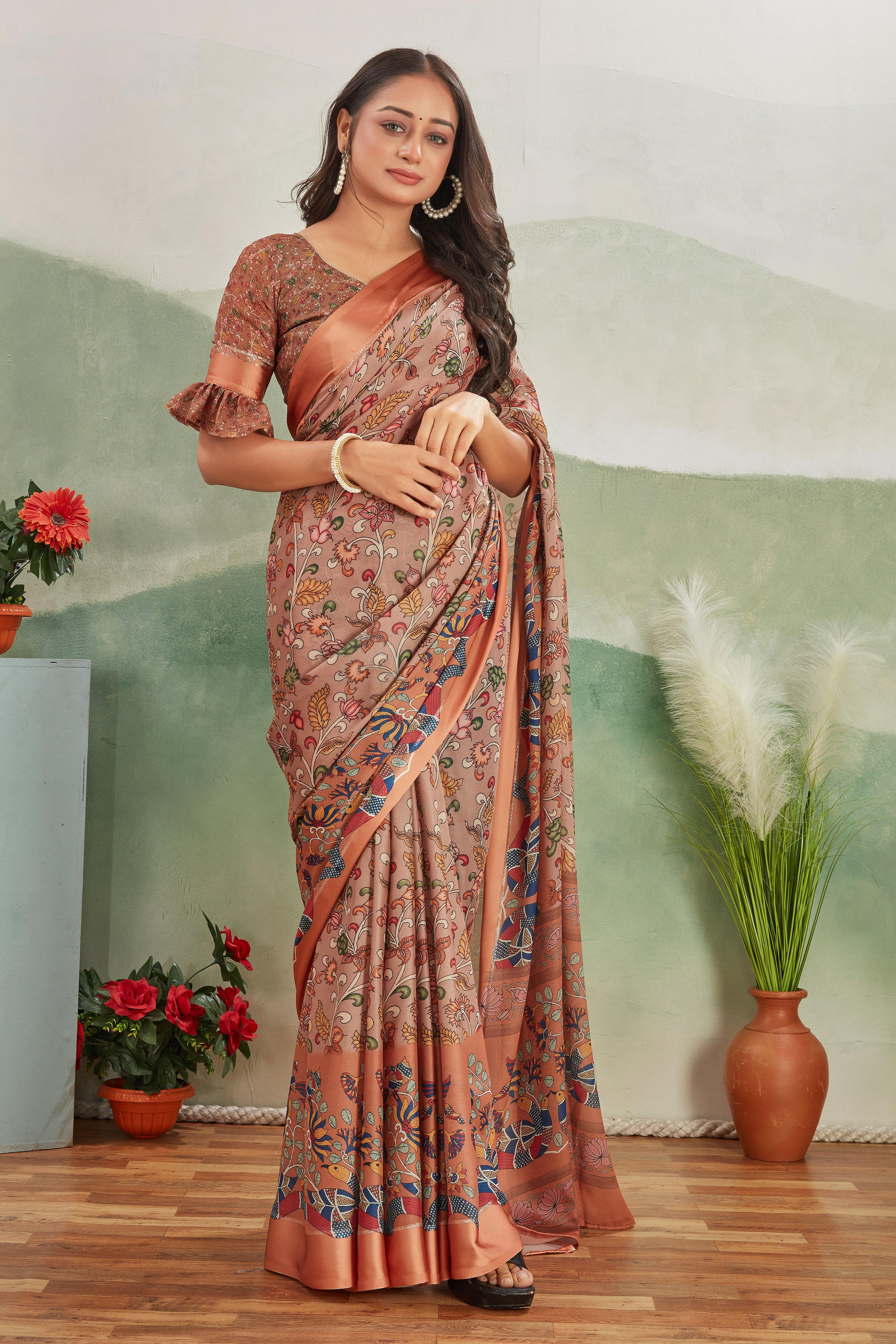 Crafted for Perfection: Crepe Silk with Kalamkari and Matching Blouse