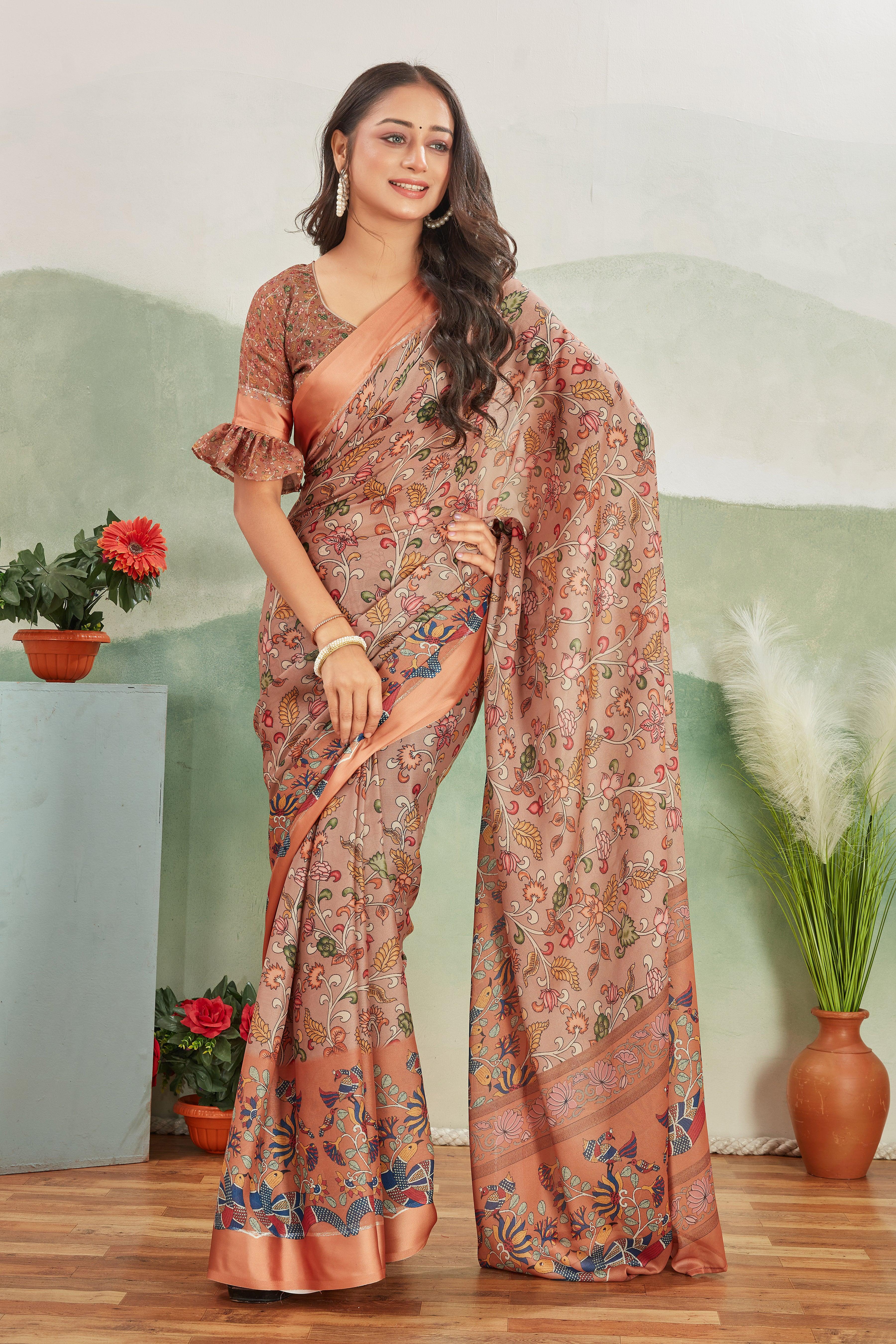Crafted for Perfection: Crepe Silk with Kalamkari and Matching Blouse