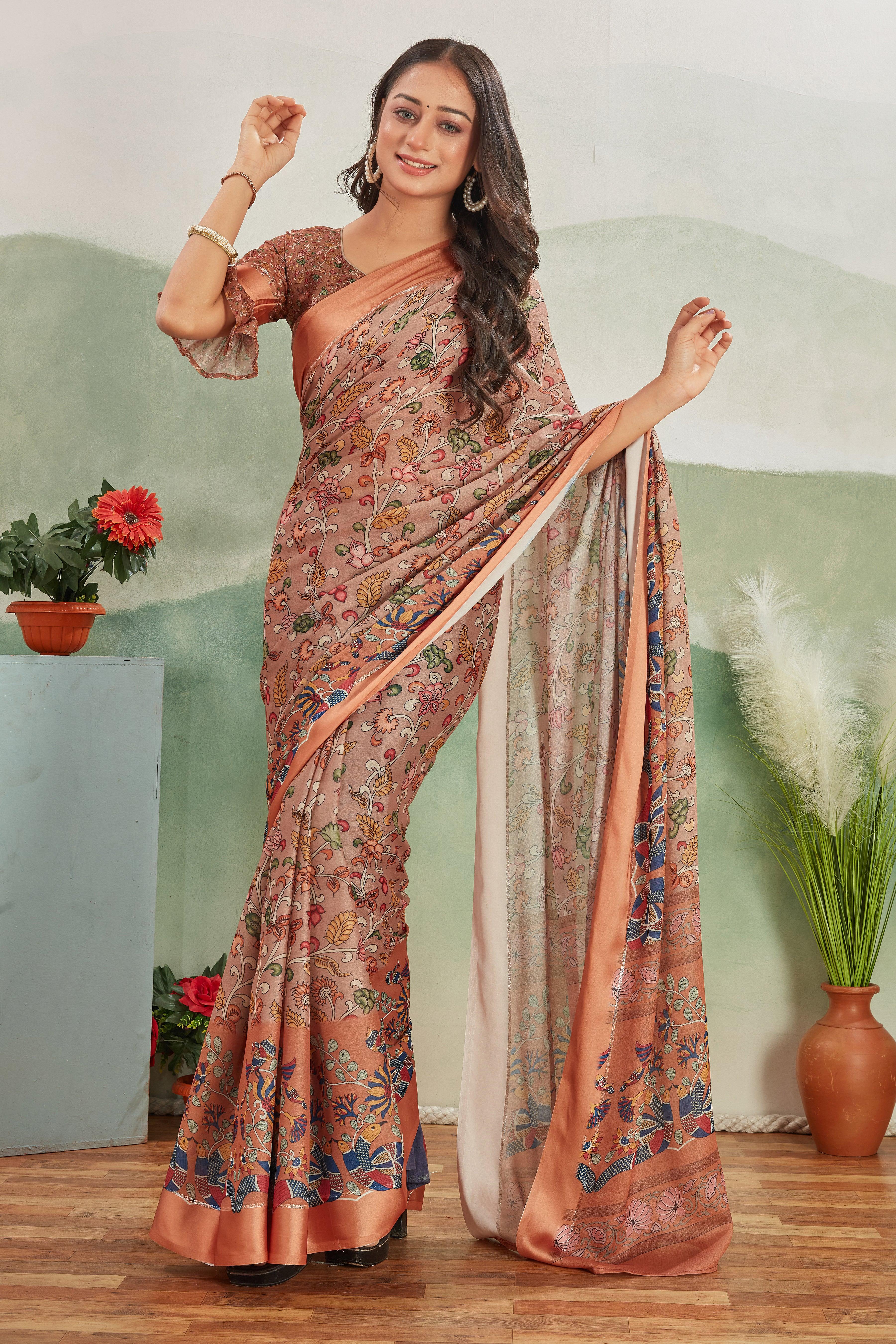 Crafted for Perfection: Crepe Silk with Kalamkari and Matching Blouse