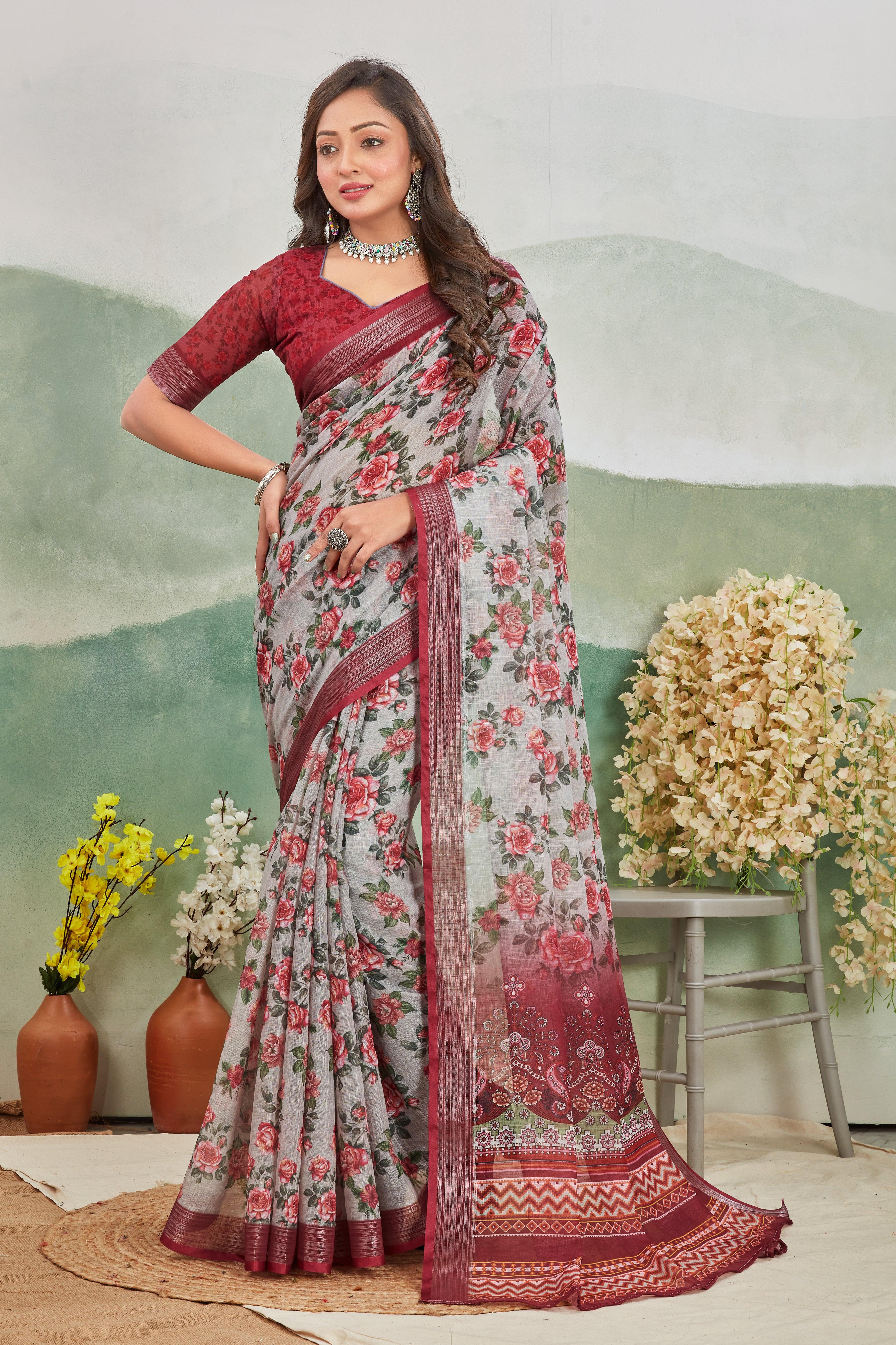 Pure Linen Saree For Every Occasion in Red