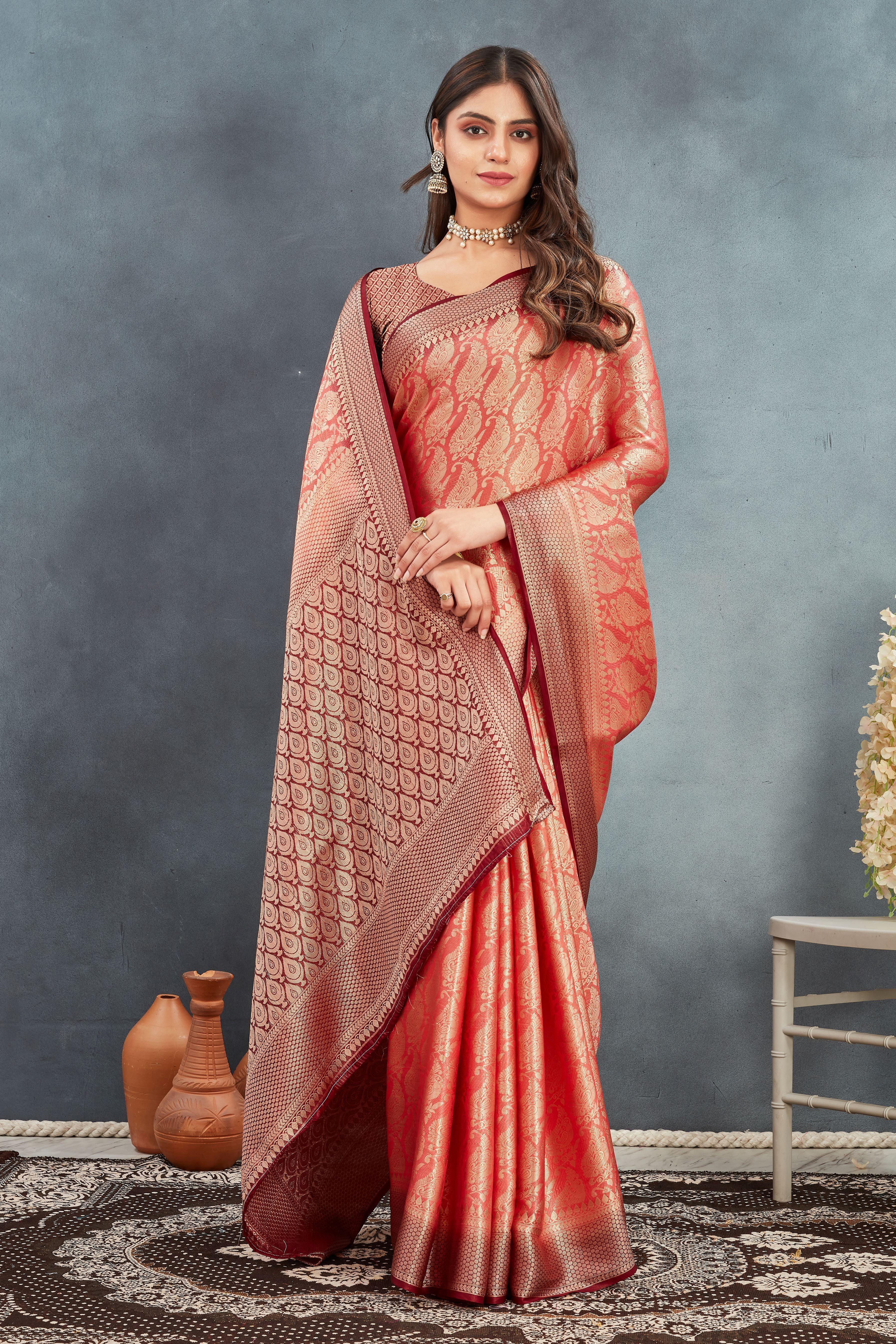 Pure Brocade Mysore Silk sarees in Peach
