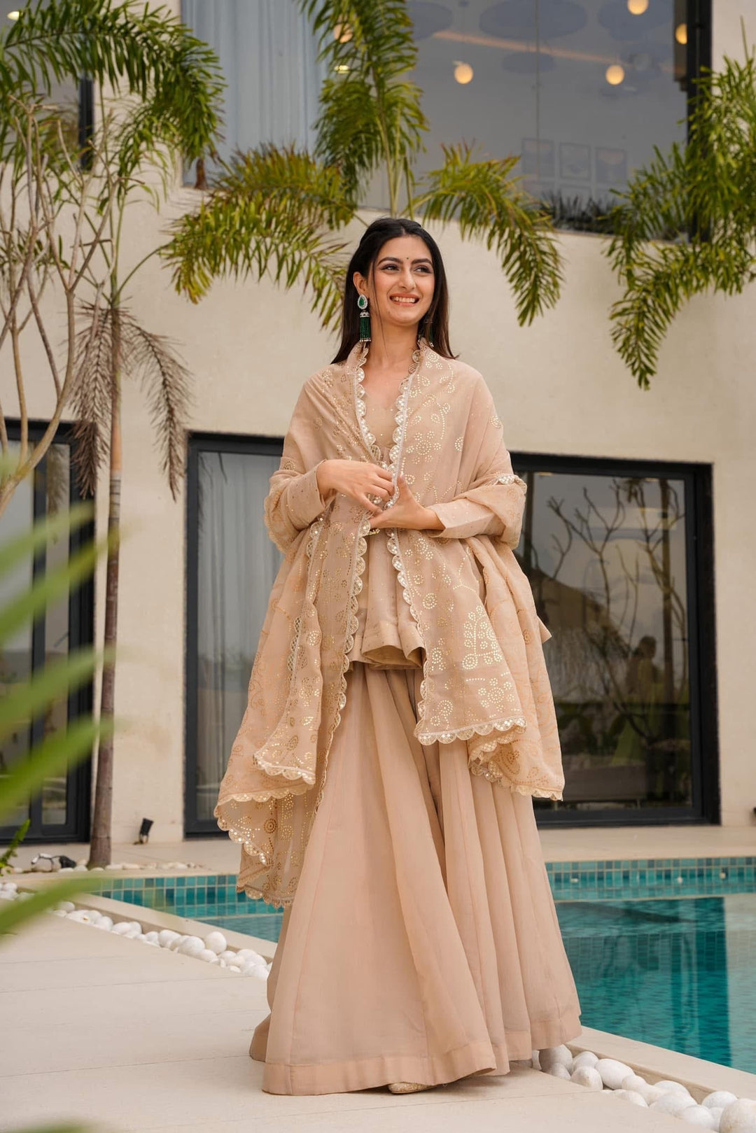 Cream Embroidered Organza Silk Salwar Kameez Set with Dupatta