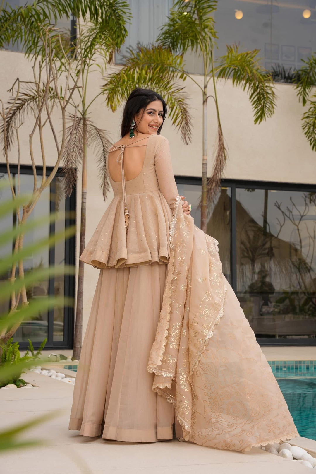 Cream Embroidered Organza Silk Salwar Kameez Set with Dupatta