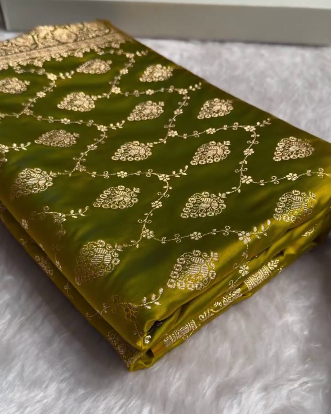 Green Banarasi Katan Satin Silk Saree with Golden Zari Weaving