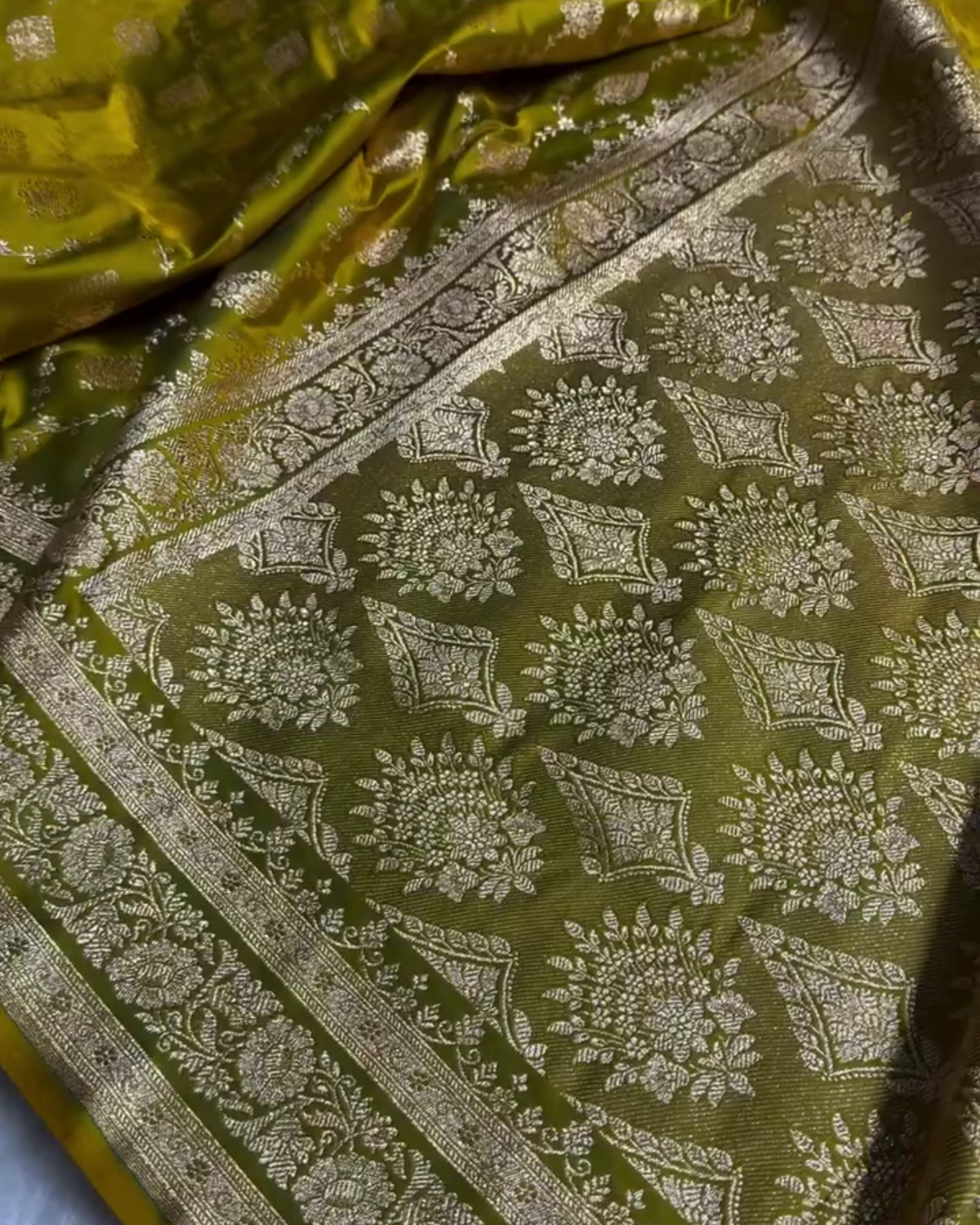 Green Banarasi Katan Satin Silk Saree with Golden Zari Weaving